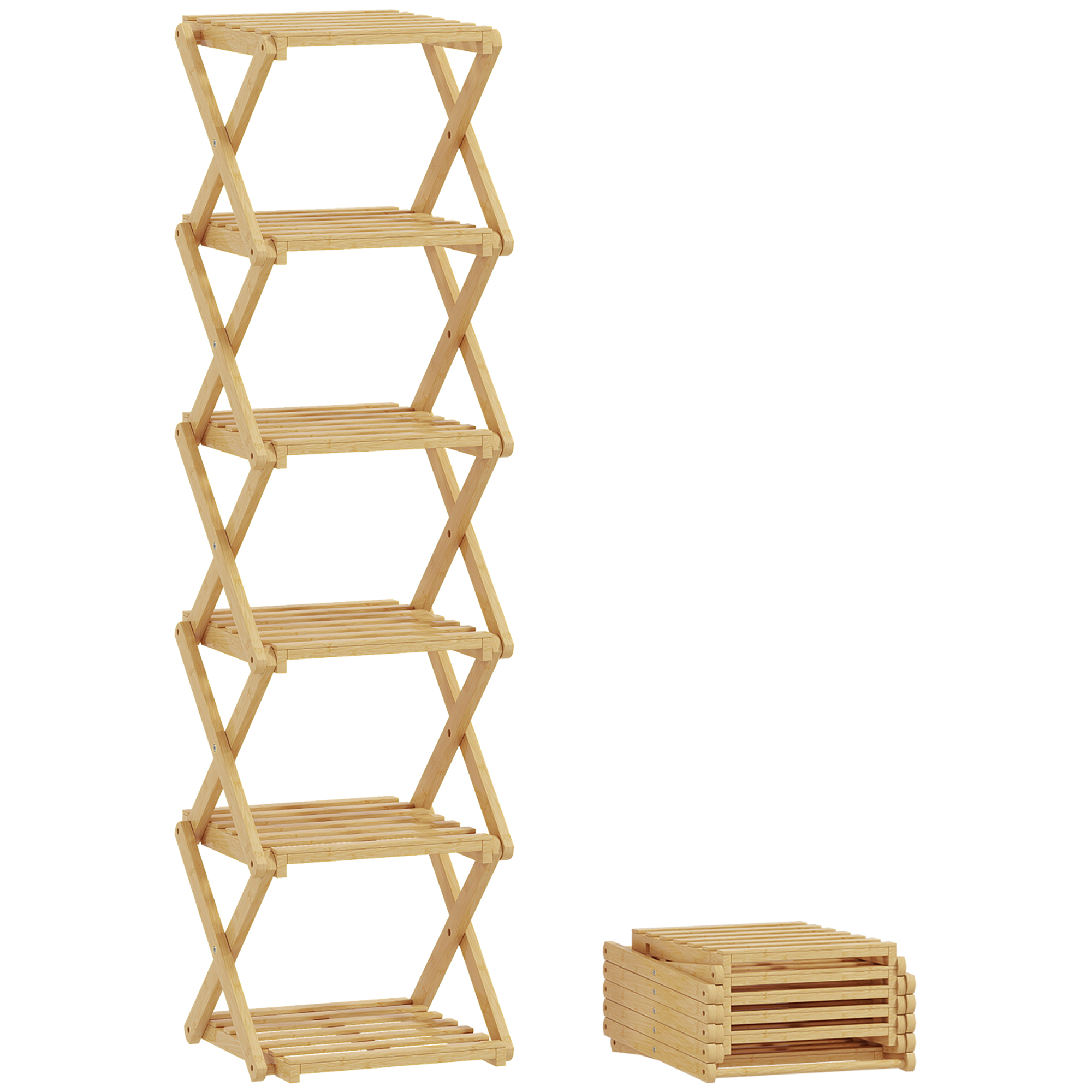 HOMCOM Zapatero plegable, soporte para zapatos de 6 niveles en bambú, para máx. 9 pares de zapatos, 30 x 29 x 108 cm, Madera natural
