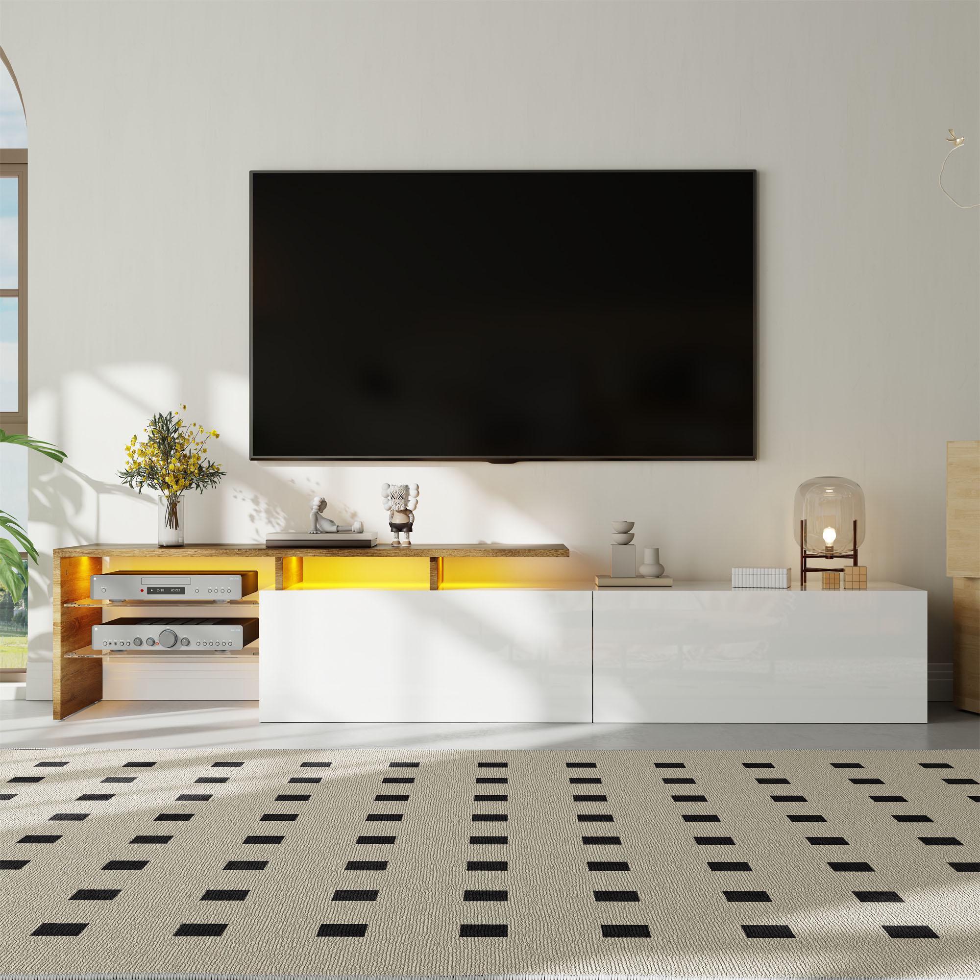 TV-Schrank mit LED-Beleuchtung, Stauraum und Glasböden, 170x33x33,5 cm, Nat günstig online kaufen