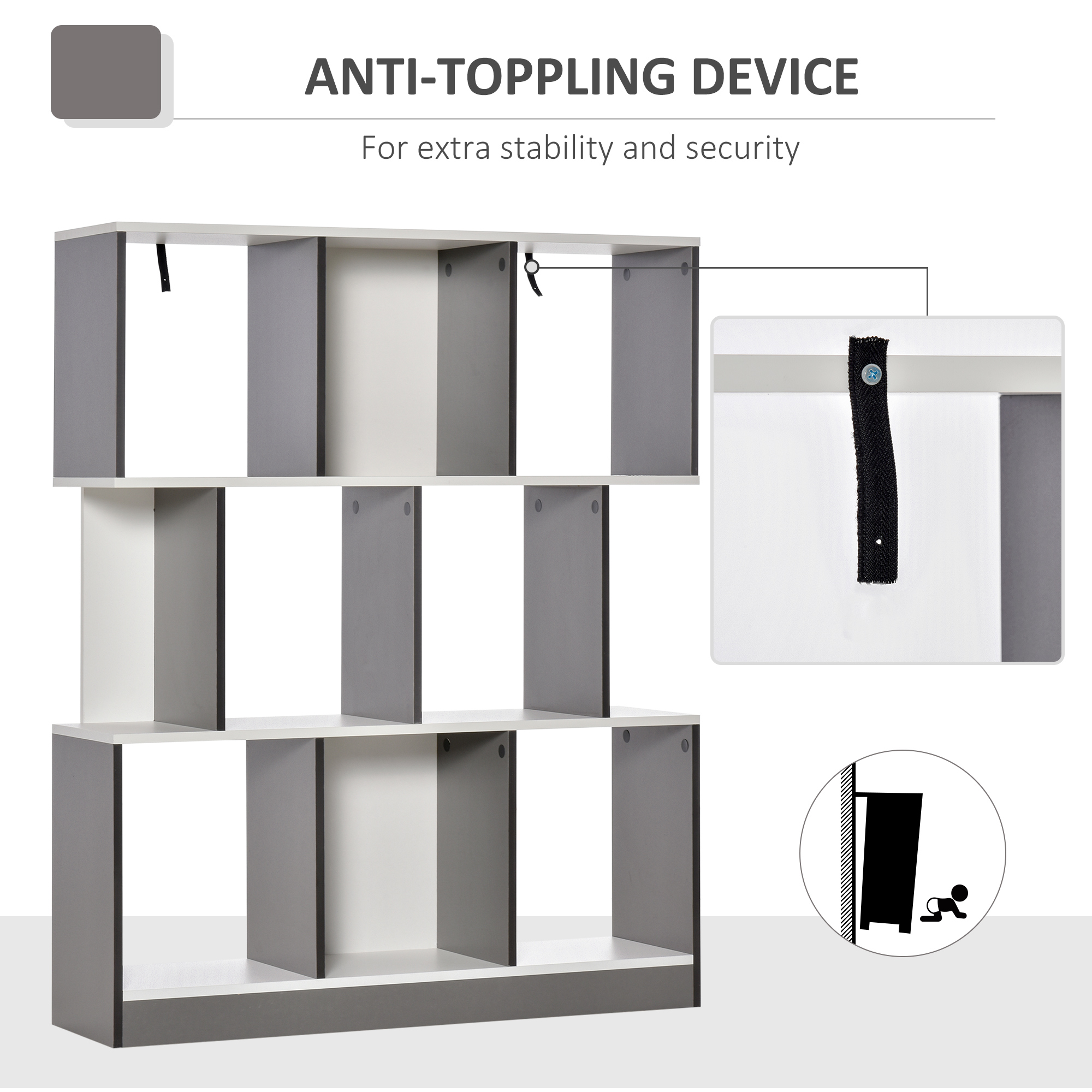  Biblioteca cu 8 Rafturi pentru Sufragerie si Dormitor, din Lemn, 100x24x124 cm, Gri inchis [4]