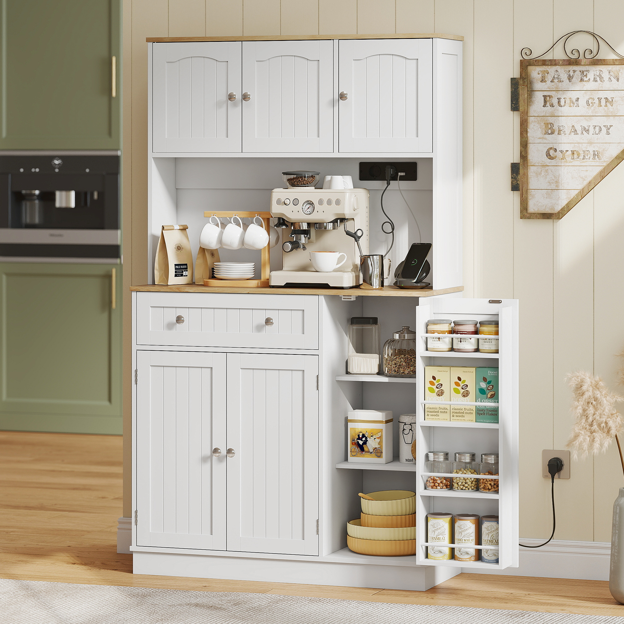 HOMCOM Hoher Küchenschrank mit Ladestation, Küchenschrank, 6 Türen, Arbeits günstig online kaufen