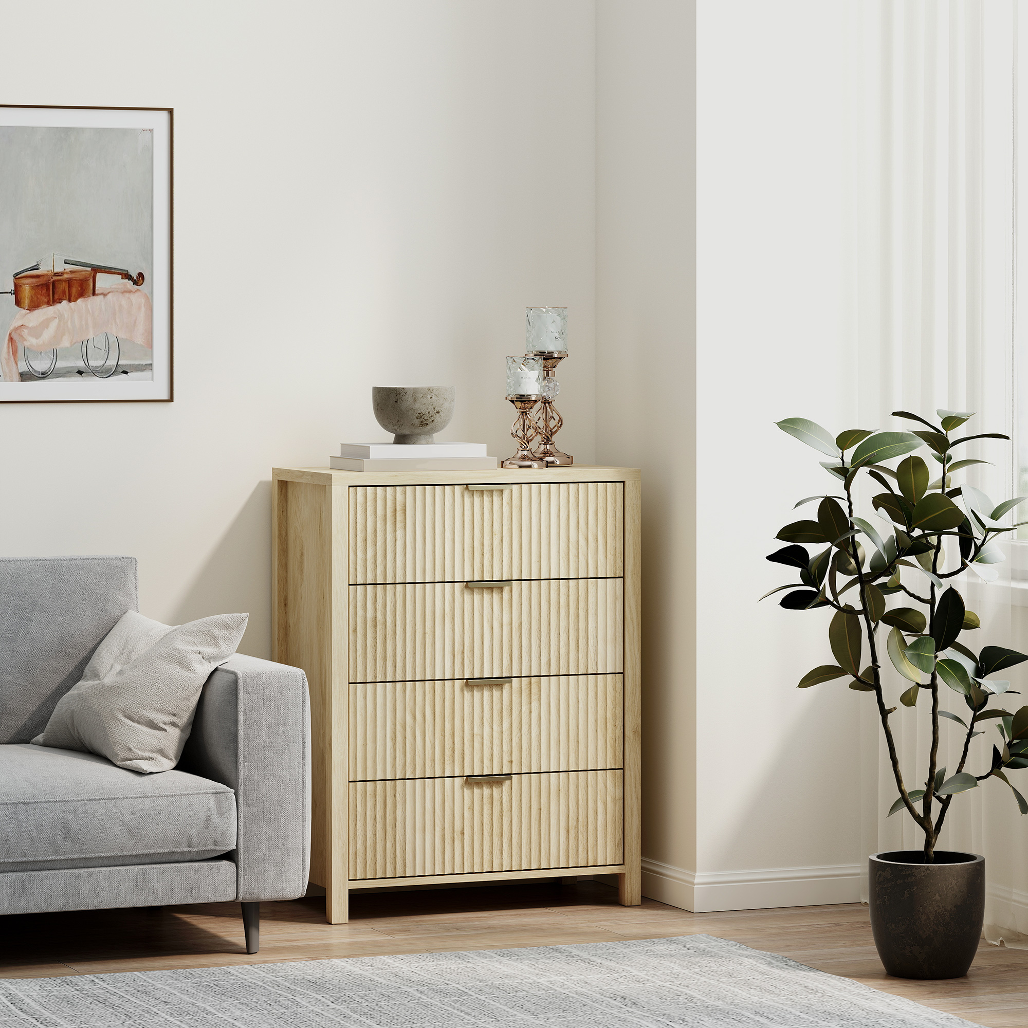  Comoda cu 4 Sertare Canelate si Manere Aurii 70x38x93 cm Lemn [8]