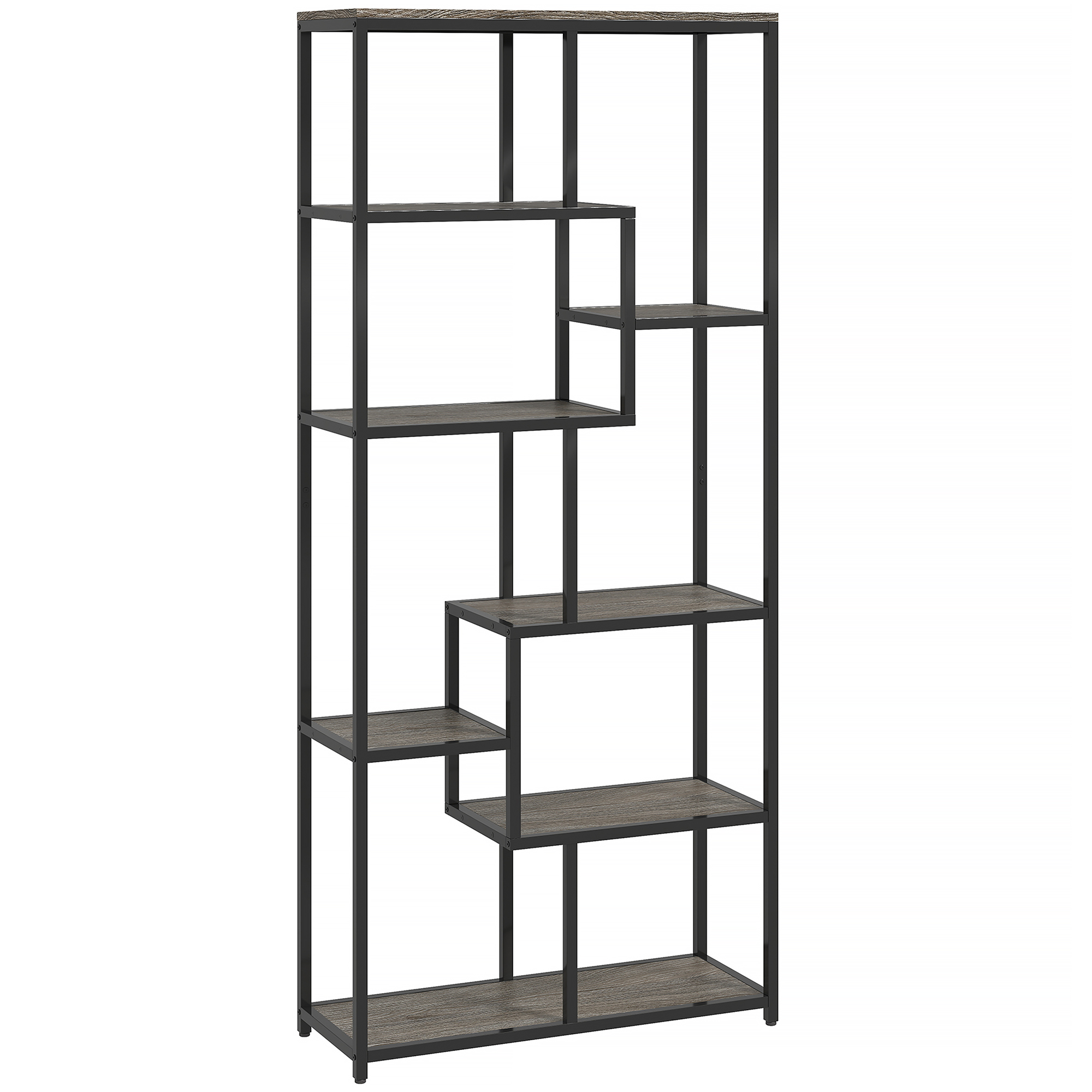 HOMCOM Seven-Tier Geometric Bookcase - Grey/Black thumbnail