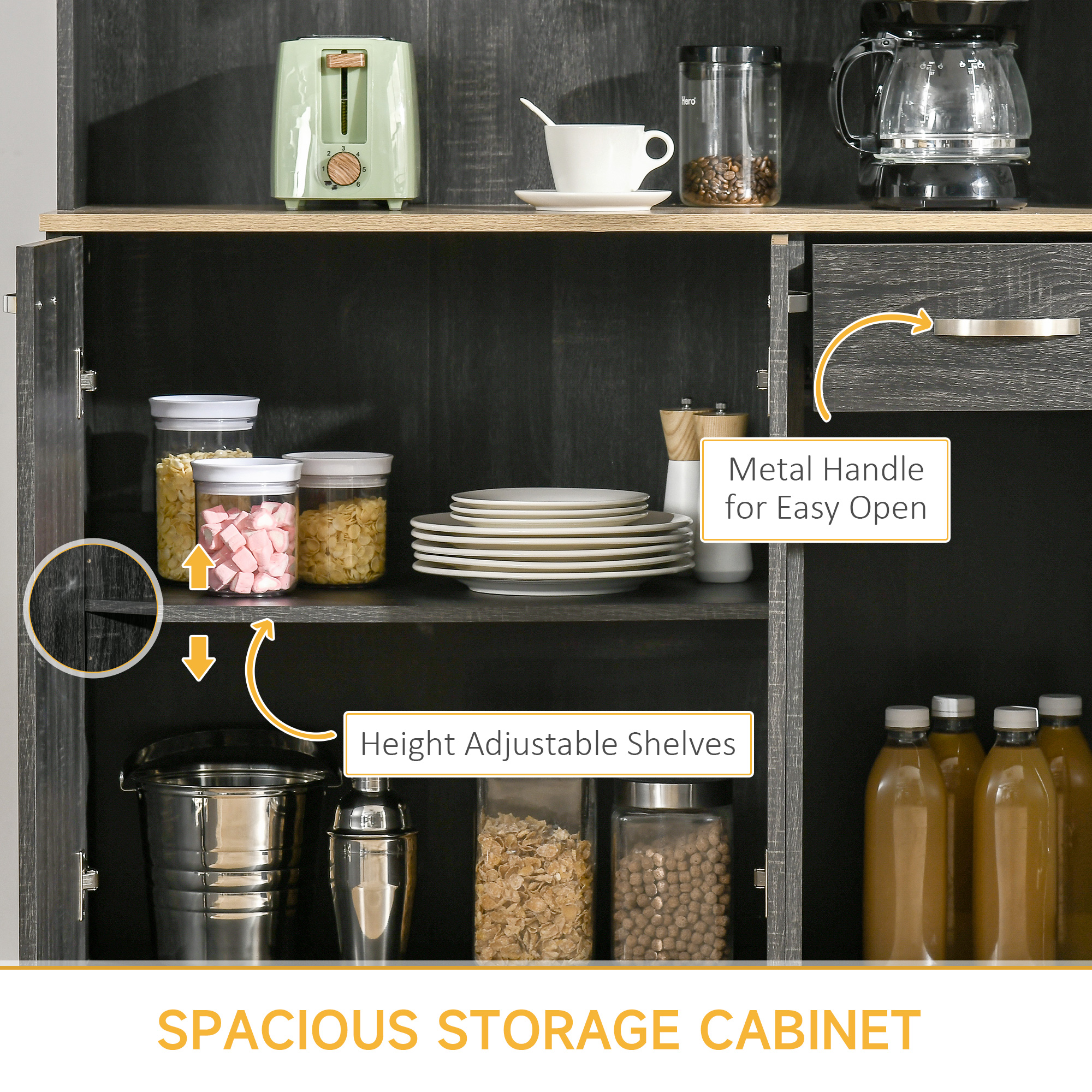  Bufet de Bucatarie cu Sertar si Blat, Usi si Rafturi Reglabile, 101x39x180 cm, Negru [5]