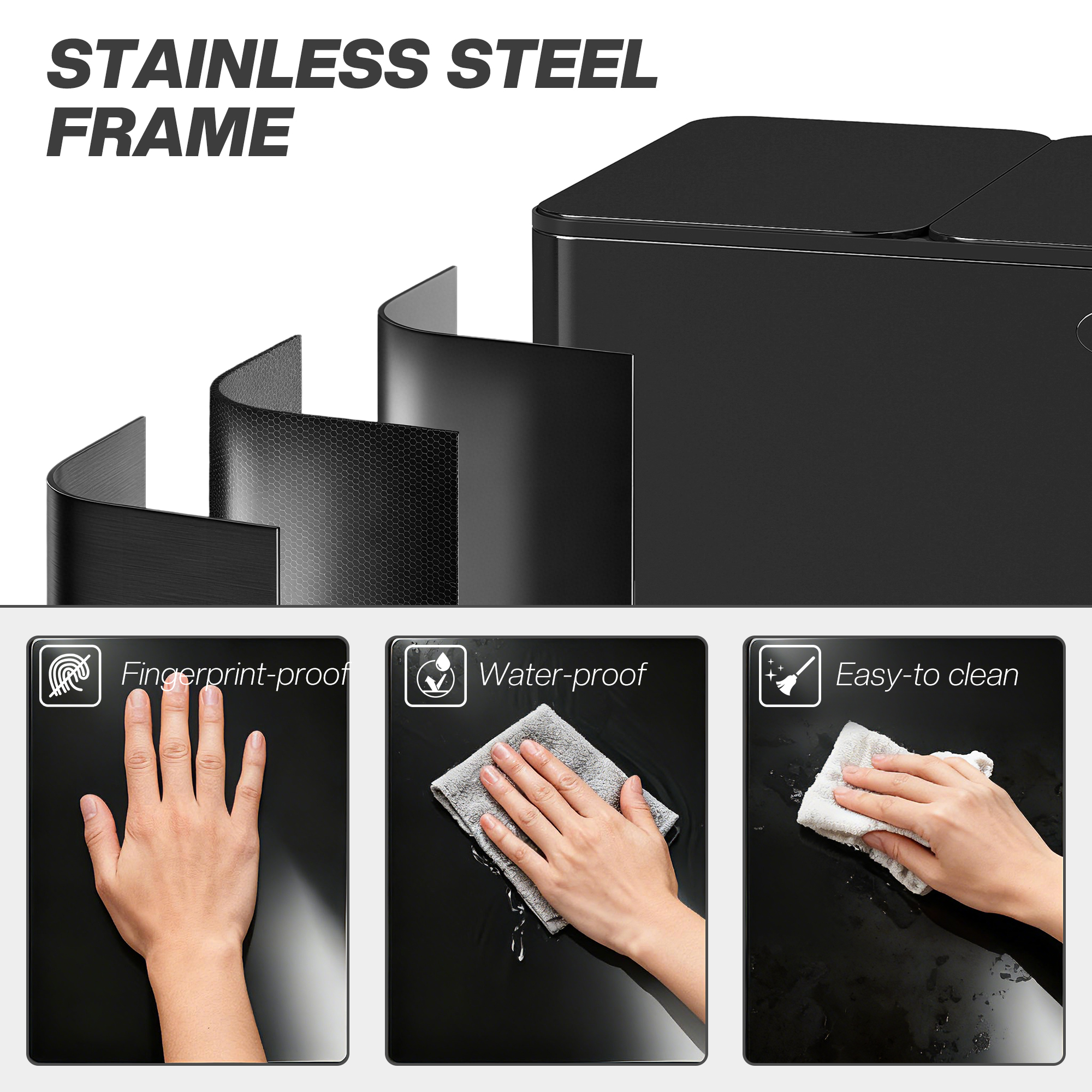  Cos de Gunoi cu 3 Sectiuni de 20L din Otel si PP Negru [7]