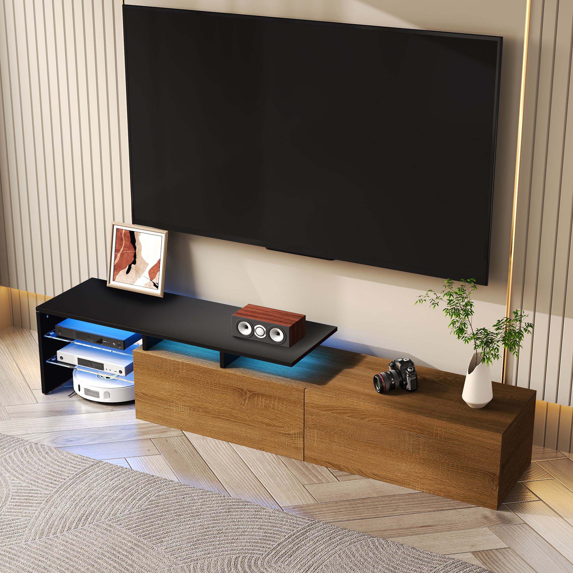 TV-Schrank mit LED-Beleuchtung, Stauraum und Glasböden, 170x33x33,5 cm, Sch günstig online kaufen