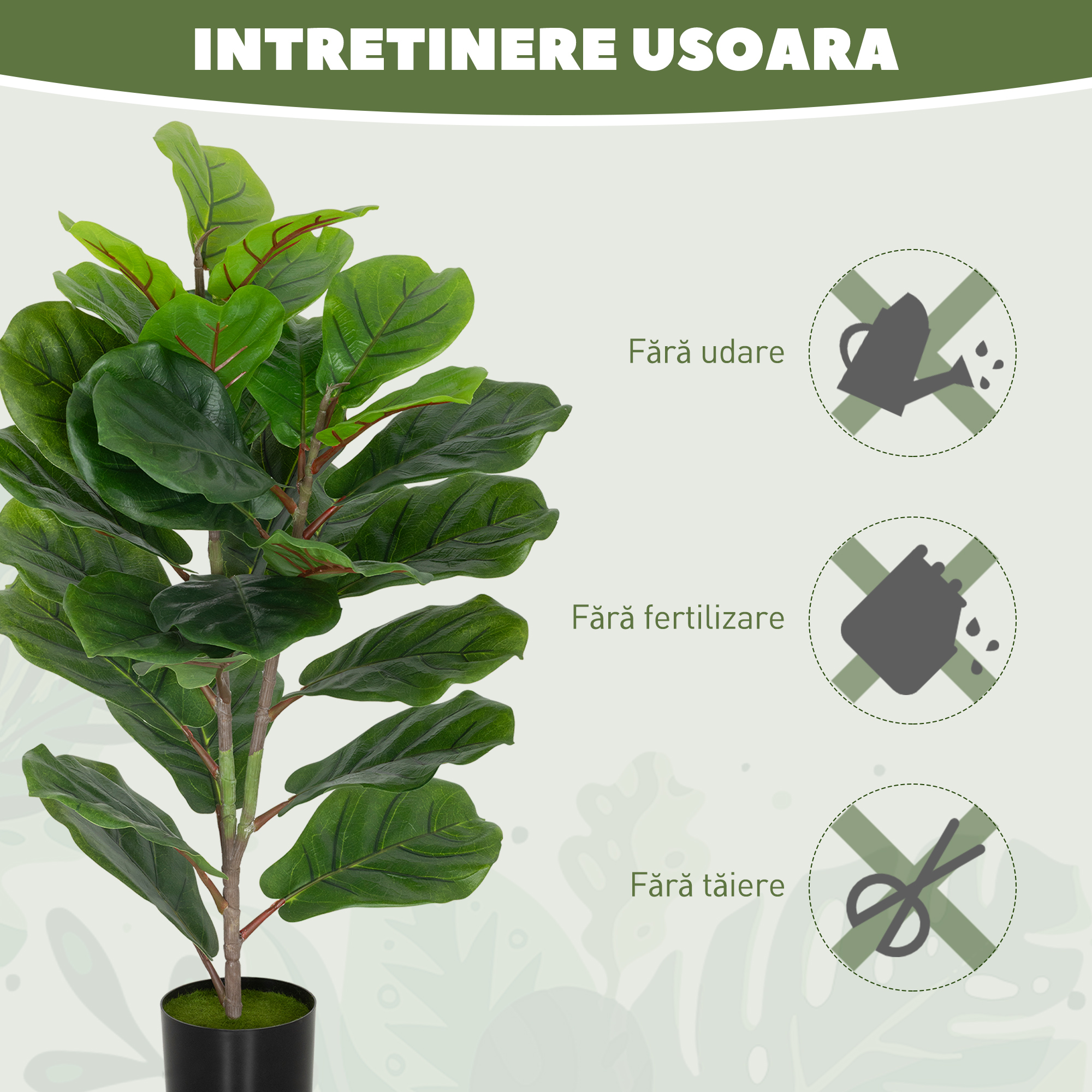  Planta Artificiala Ficus Lyrata inalta de 80 cm, Decorativa pentru Interior cu Ghiveci, Verde [5]