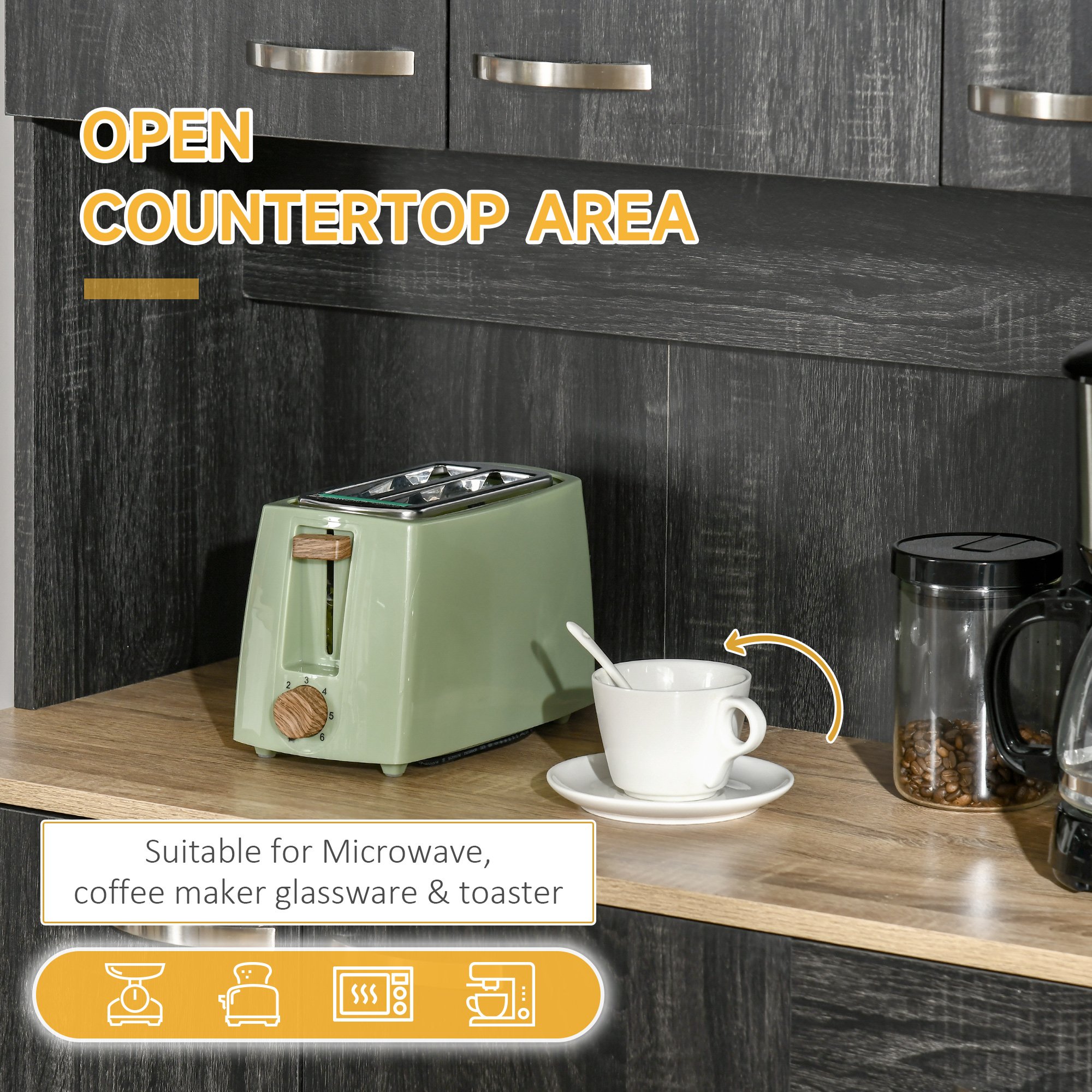  Bufet de Bucatarie cu Sertar si Blat, Usi si Rafturi Reglabile, 101x39x180 cm, Negru [4]