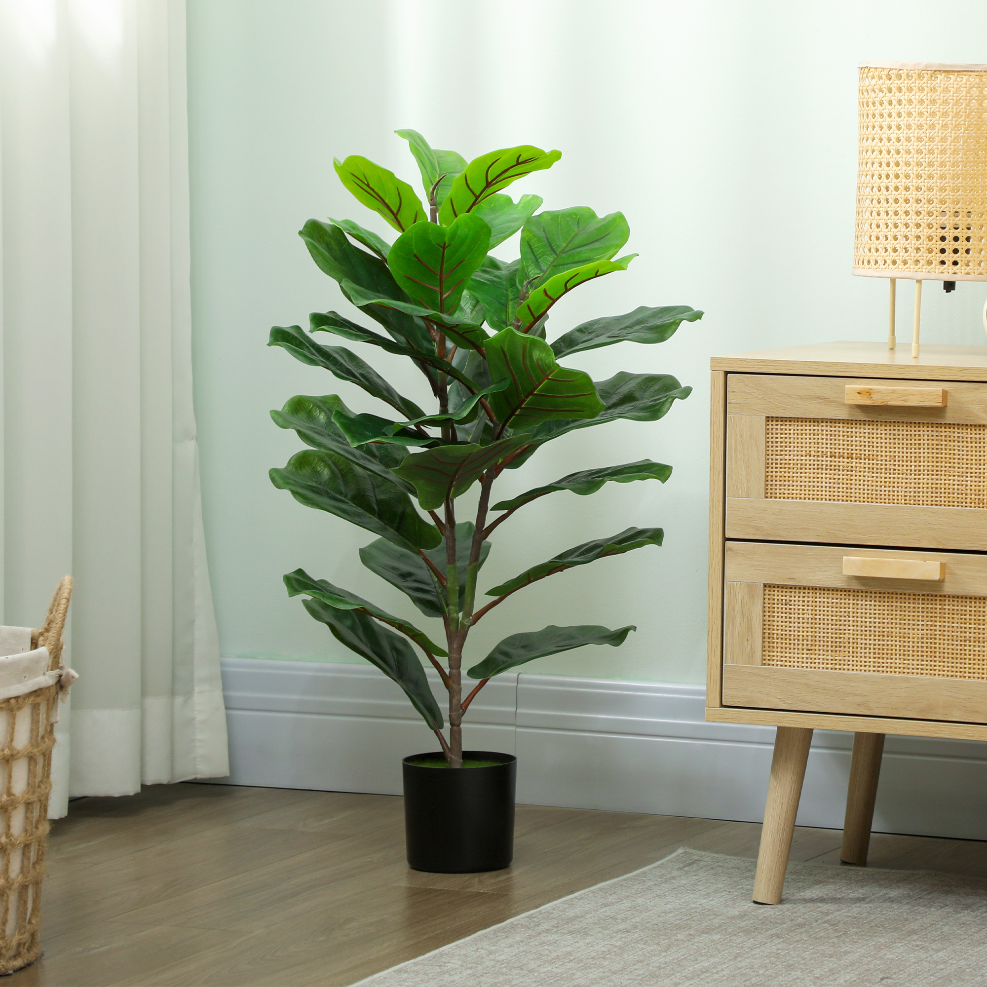  Planta Artificiala Ficus Lyrata inalta de 80 cm, Decorativa pentru Interior cu Ghiveci, Verde [8]