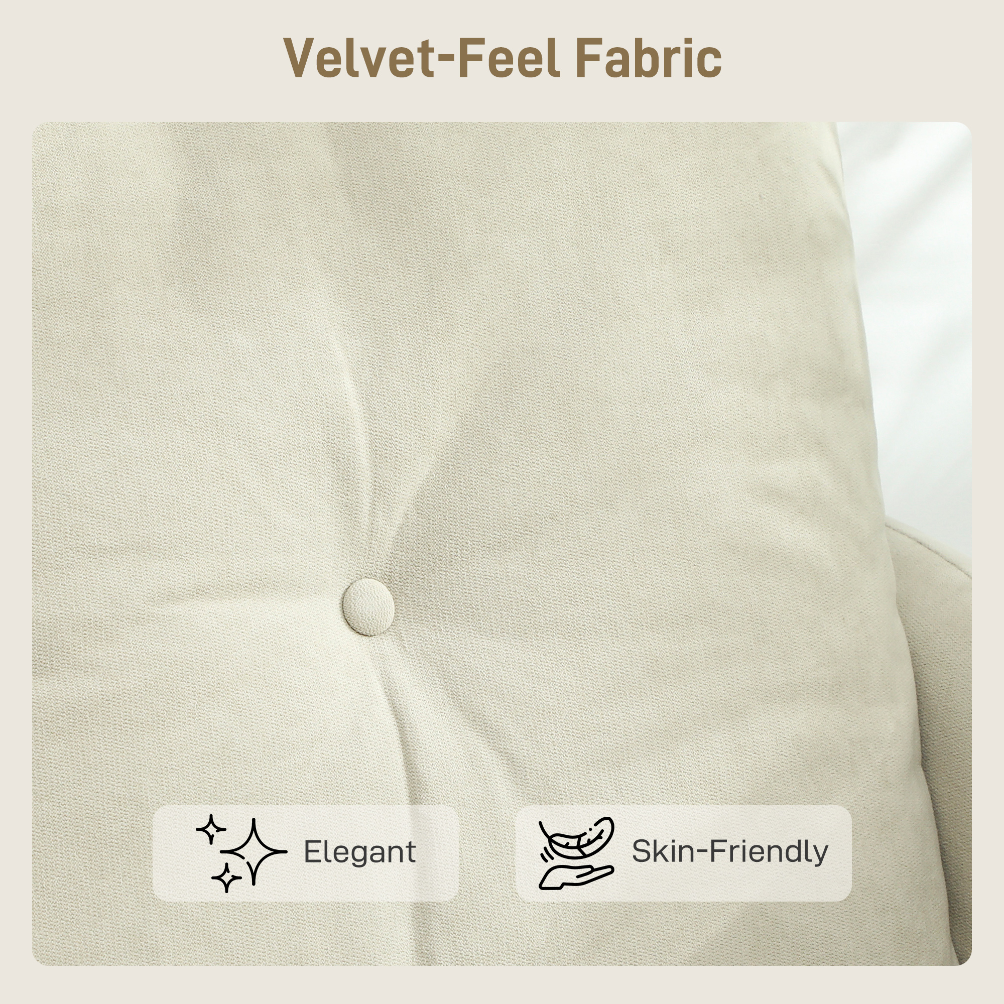  Canapea cu 2 Locuri Moderna cu Spatar Matlasat cu Butoane si Acoperire in Velluto, 124x73x92 cm, Crem [6]