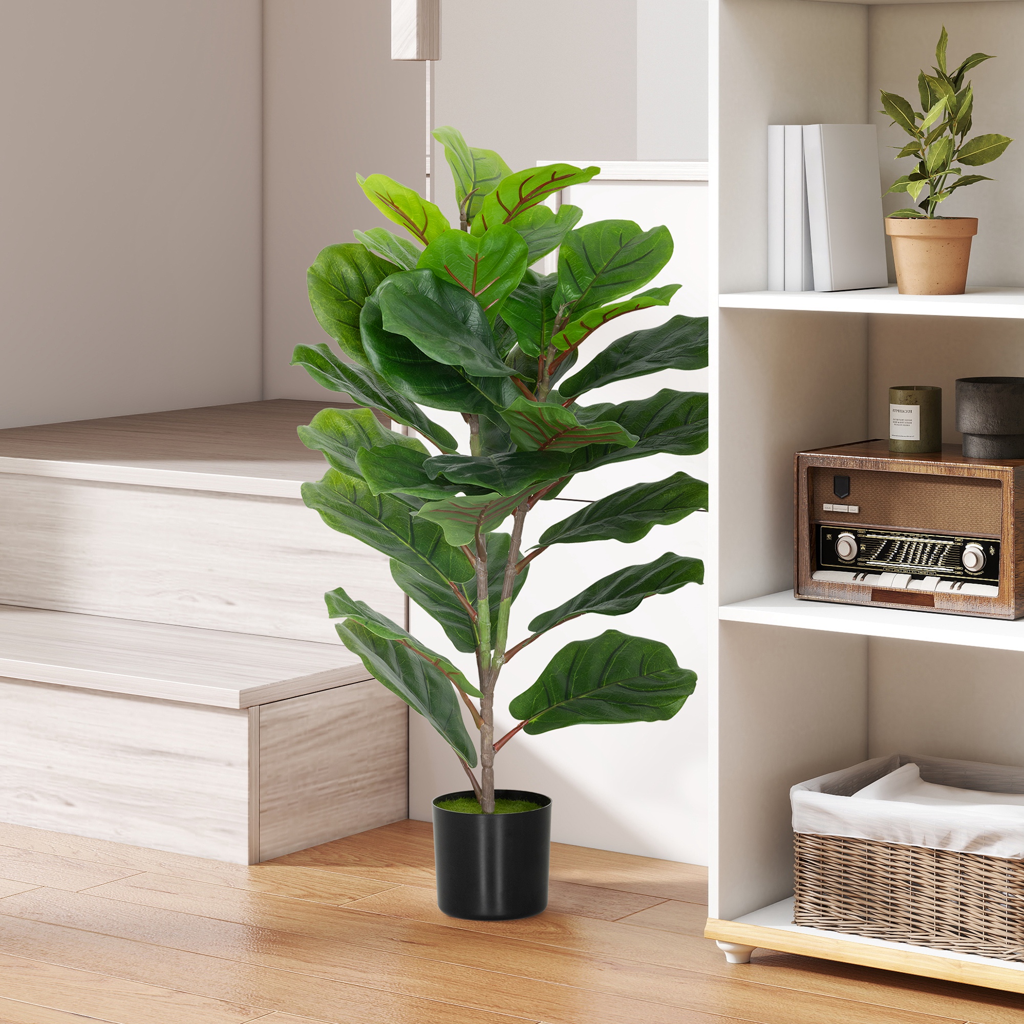  Planta Artificiala Ficus Lyrata inalta de 80 cm, Decorativa pentru Interior cu Ghiveci, Verde [1]