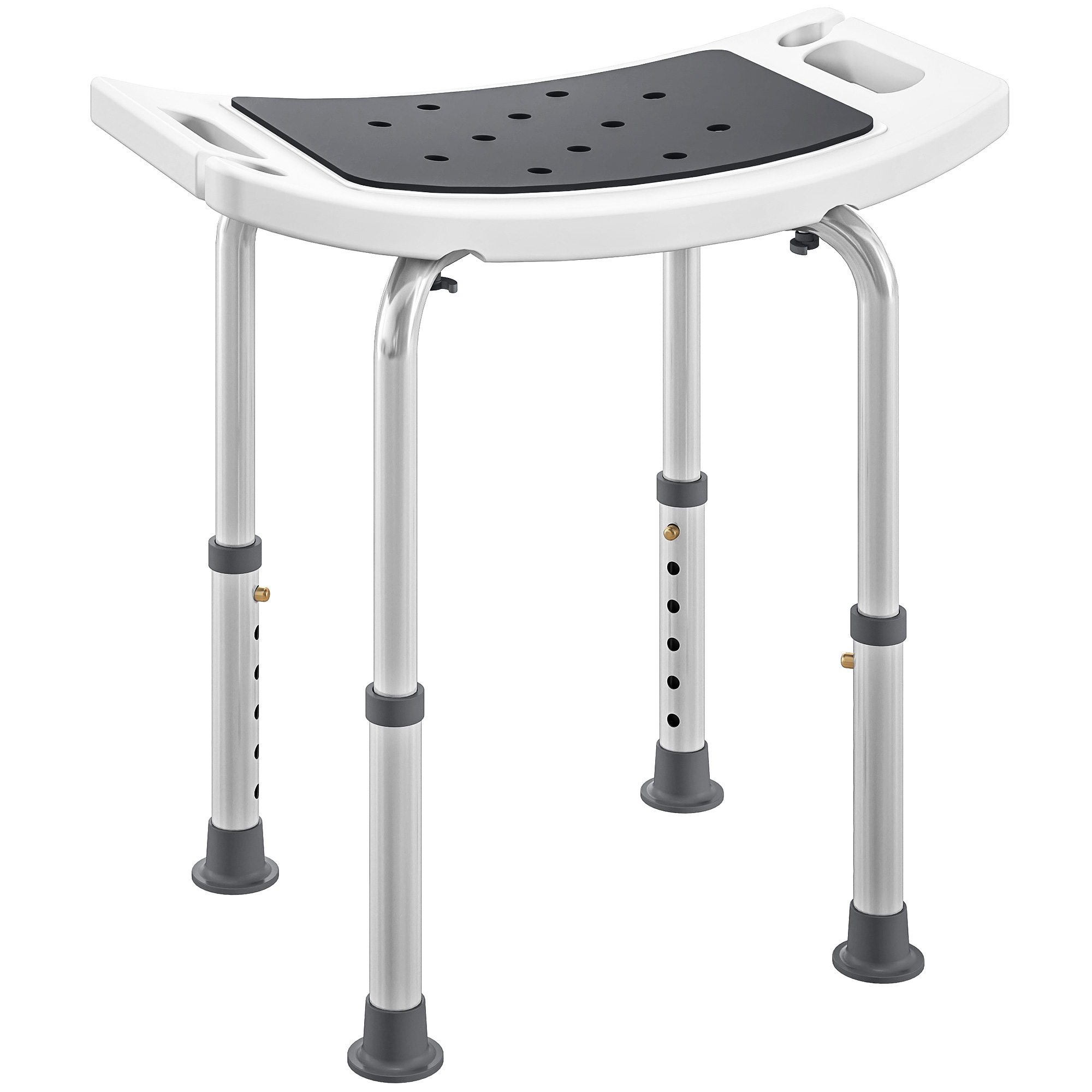 HOMCOM 6-Level Height Adjustable Aluminium Bath Room Stool Chair Shower Non-Slip Design w/ Padded Seat Drainage Holes Foot Pad, Grey