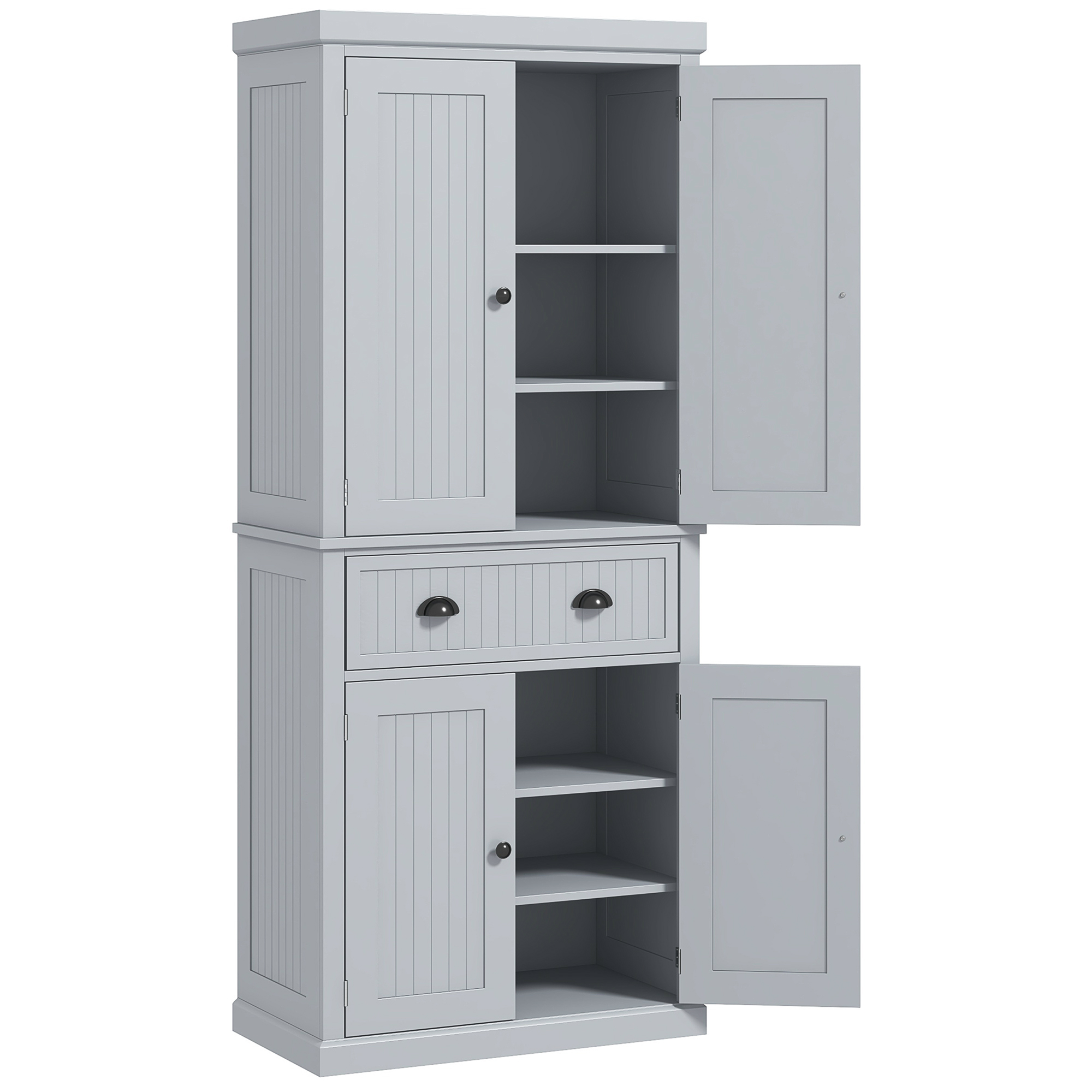 HOMCOM Armario de cocina aparador multi-almacenaje estantes regulables 4 puertas gran cajón 76,2 x 40,2 x 183 cm gris | Aosom España
