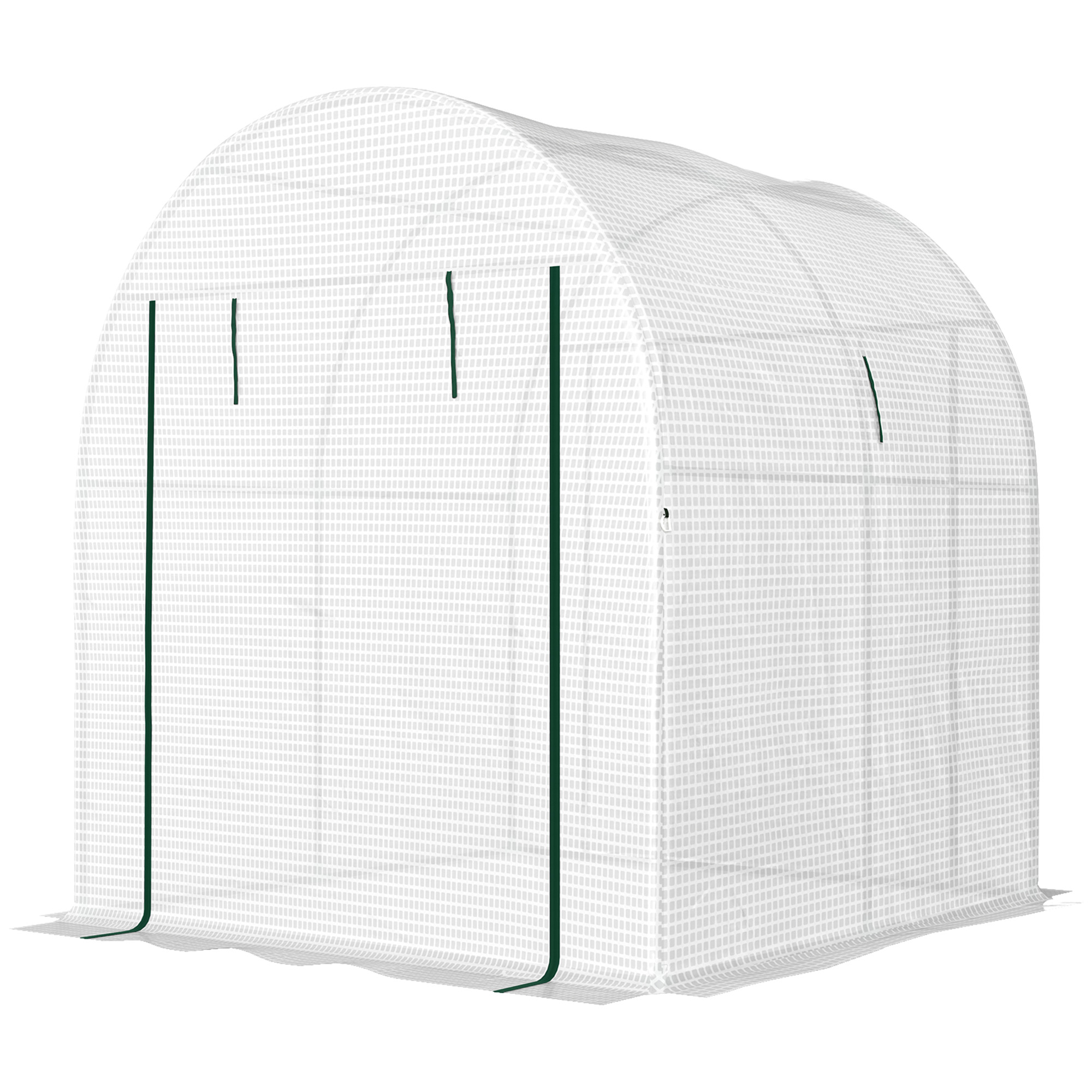 Outsunny Serre Tunnel pour Potager 1,8x1,8x2 m en Acier et PE Anti-UV avec Portes Enroulables et Fenêtres, Blanche