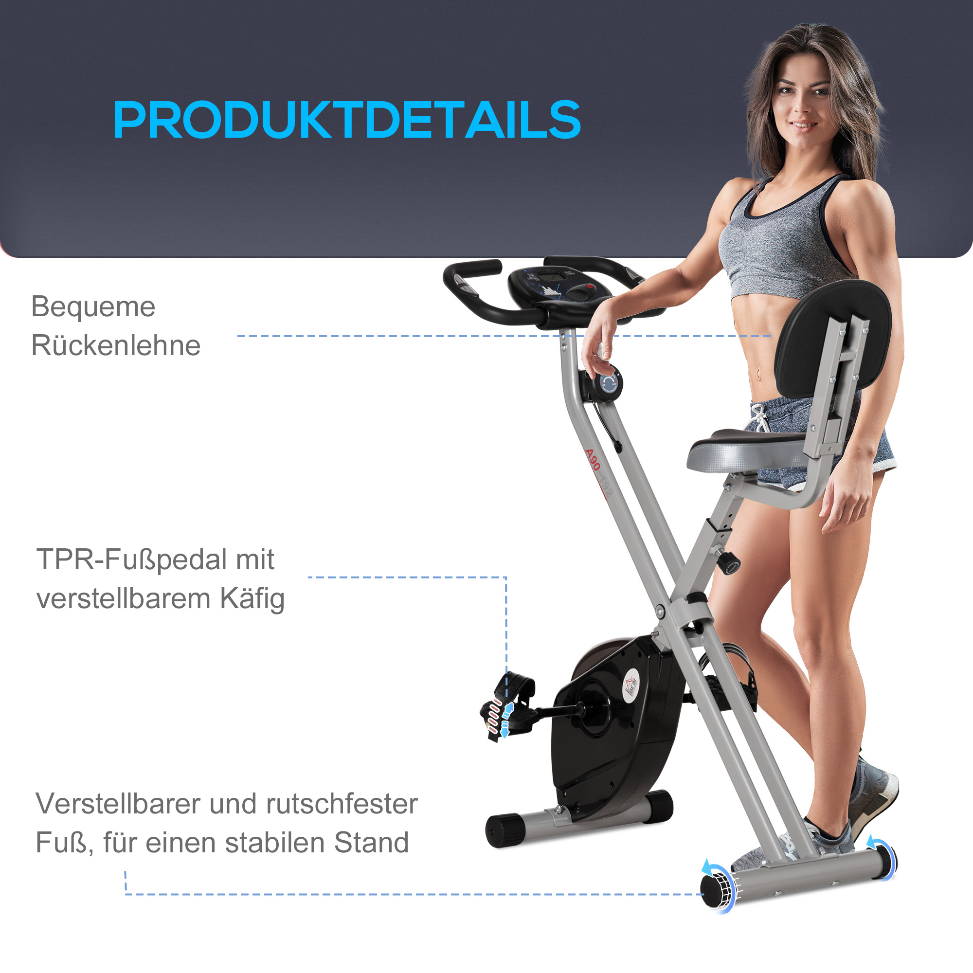 HOMCOM Hometrainer, fietstrainer, trainingsfiets met in 8 niveaus instelbare magnetische weerstand, staal, rood wit, 43 x 97 x 109 cm