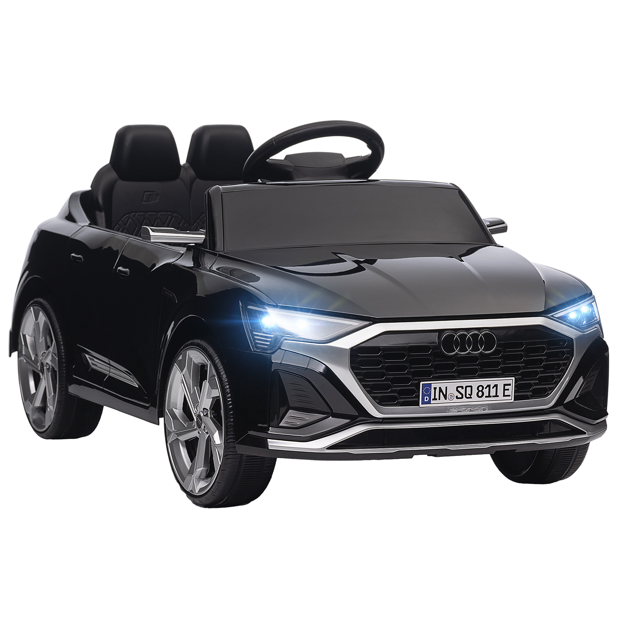 AIYAPLAY Elektryczny samochód dziecięcy, 12V Audi Q8, 3-5 km/h, pilot, reflektory, muzyka, Czarny