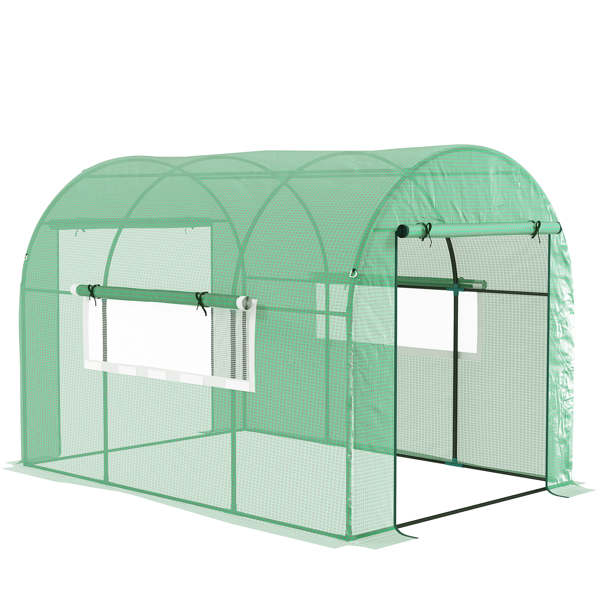 Outsunny Invernadero túnel para huerto 3x2x2 m en acero y PE Anti UV con puertas enrollables y ventanas, Verde | Aosom España