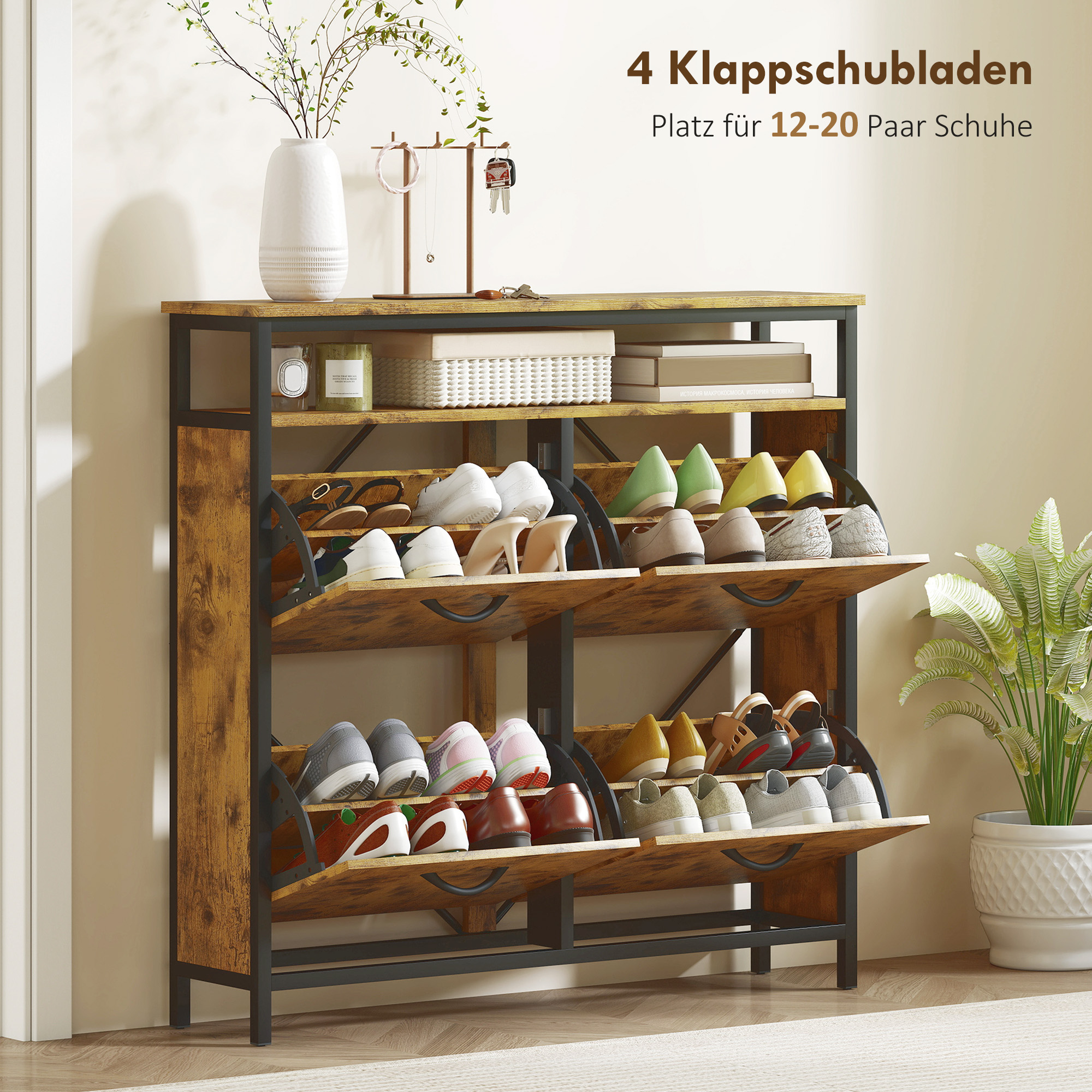 Wandmontage Schuhschrank HOMCOM Schuhschrank Schmal - 2 Klappschubladen Für 12-16 Paar Schuhe, Hochglanz Schwarz! Schuhschrank Weiß Hochglanz
