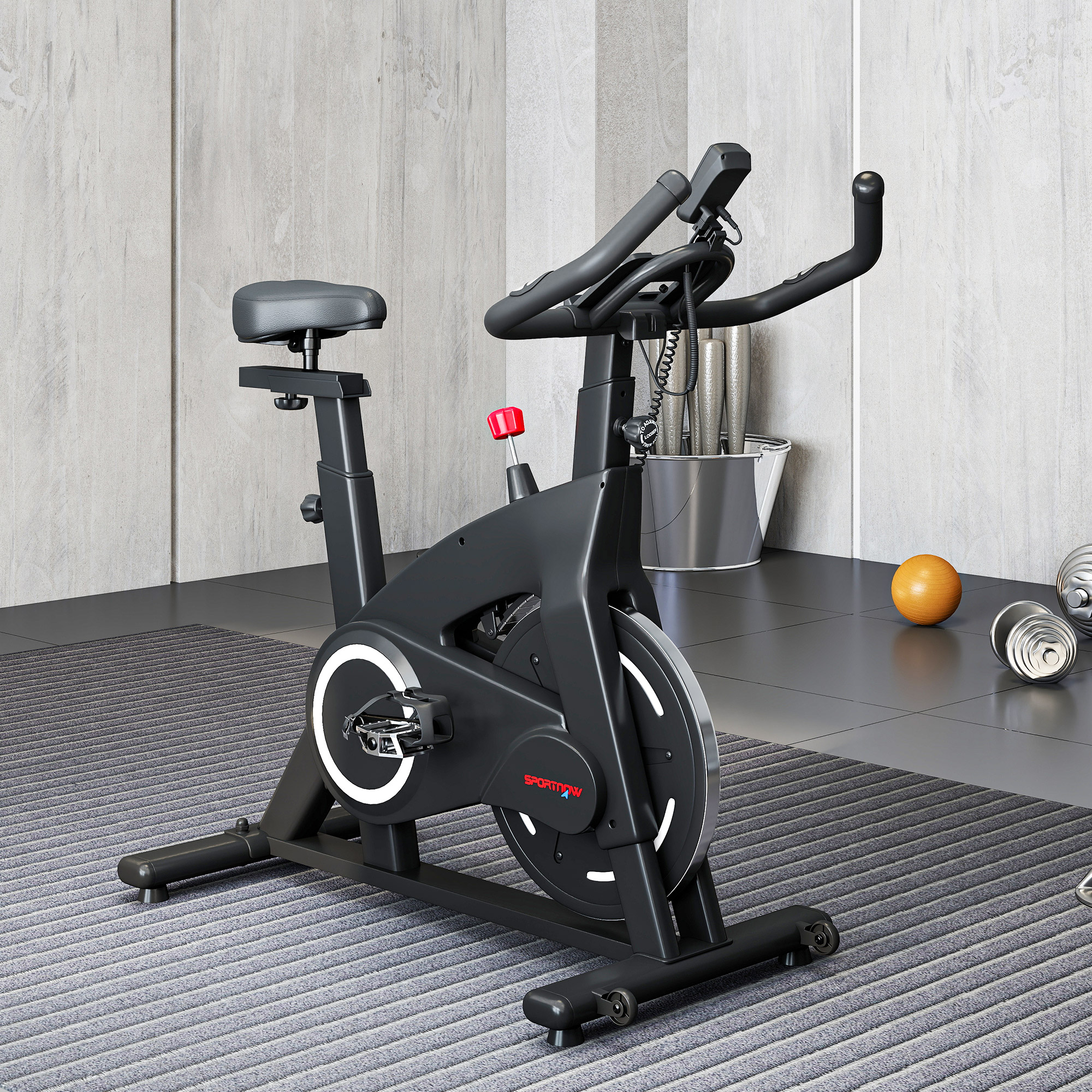 SPORTNOW Cyclette Magnetica Silenziosa, 8 Livelli Resistenza, Display LCD, Supporto Tablet, Portabicchieri, 100 Kg - 5