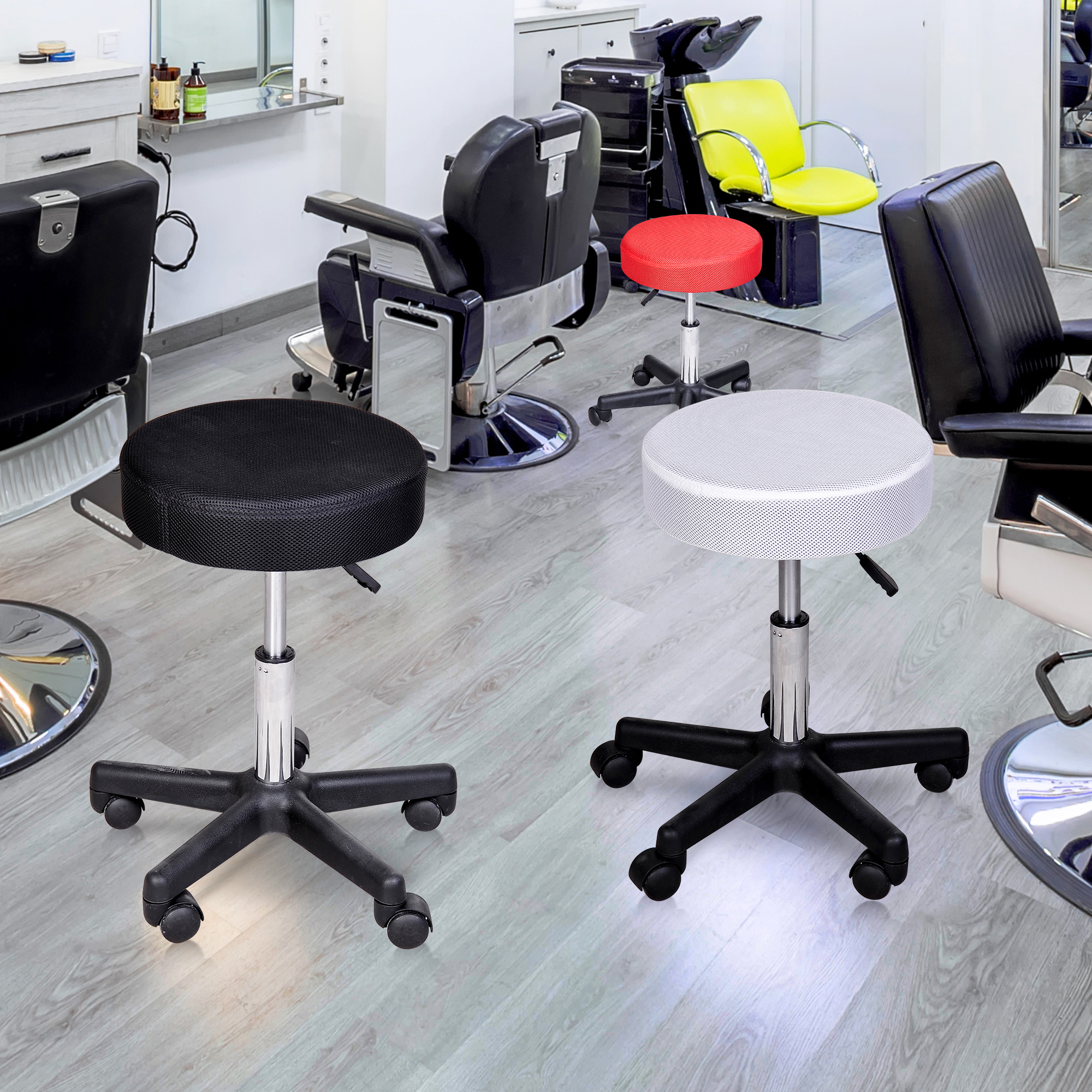 Tabouret à roulettes. tabouret de massage en PU avec hauteur réglable 73-88 cm et dossier. pivotant 360°. blanc | Leroy Merlin