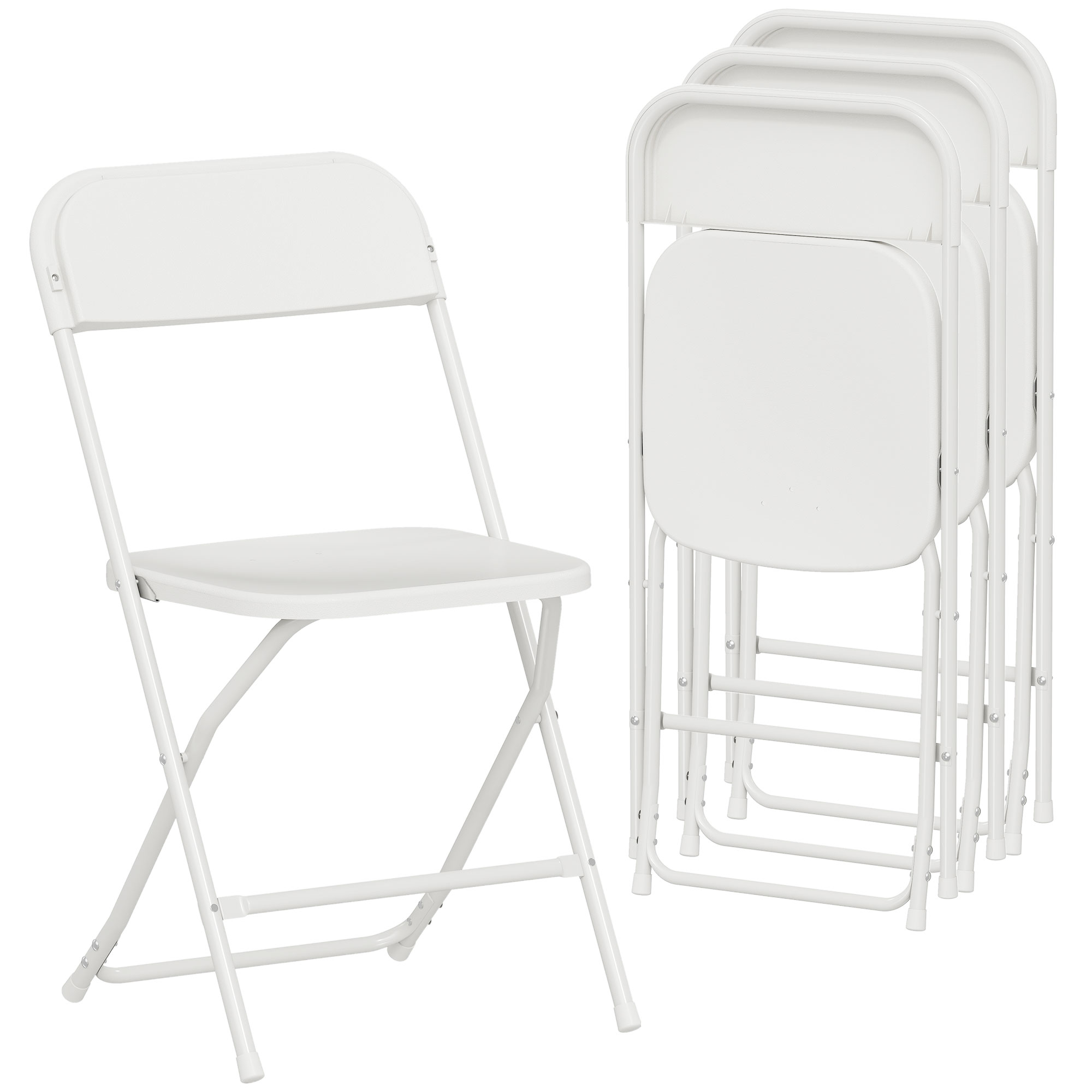 Set de 4 chaises pliantes avec orifices de drainage en plastique et métal, Blanc