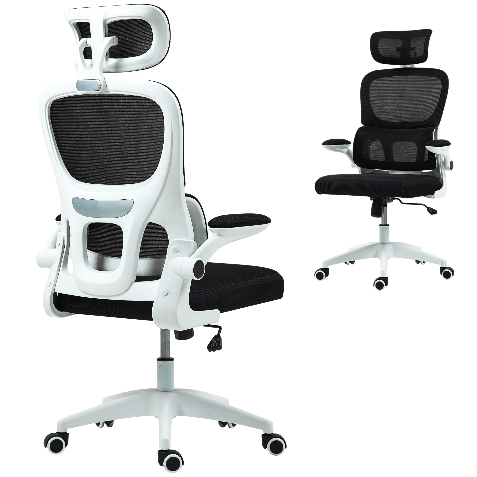 Sedia Ufficio Ergonomica HOMCOM In Rete Nera, Con Poggiatesta Regolabile E Supporto Lombare, Altezza Seduta 43-51 Cm, Inclinabile, 120 Kg