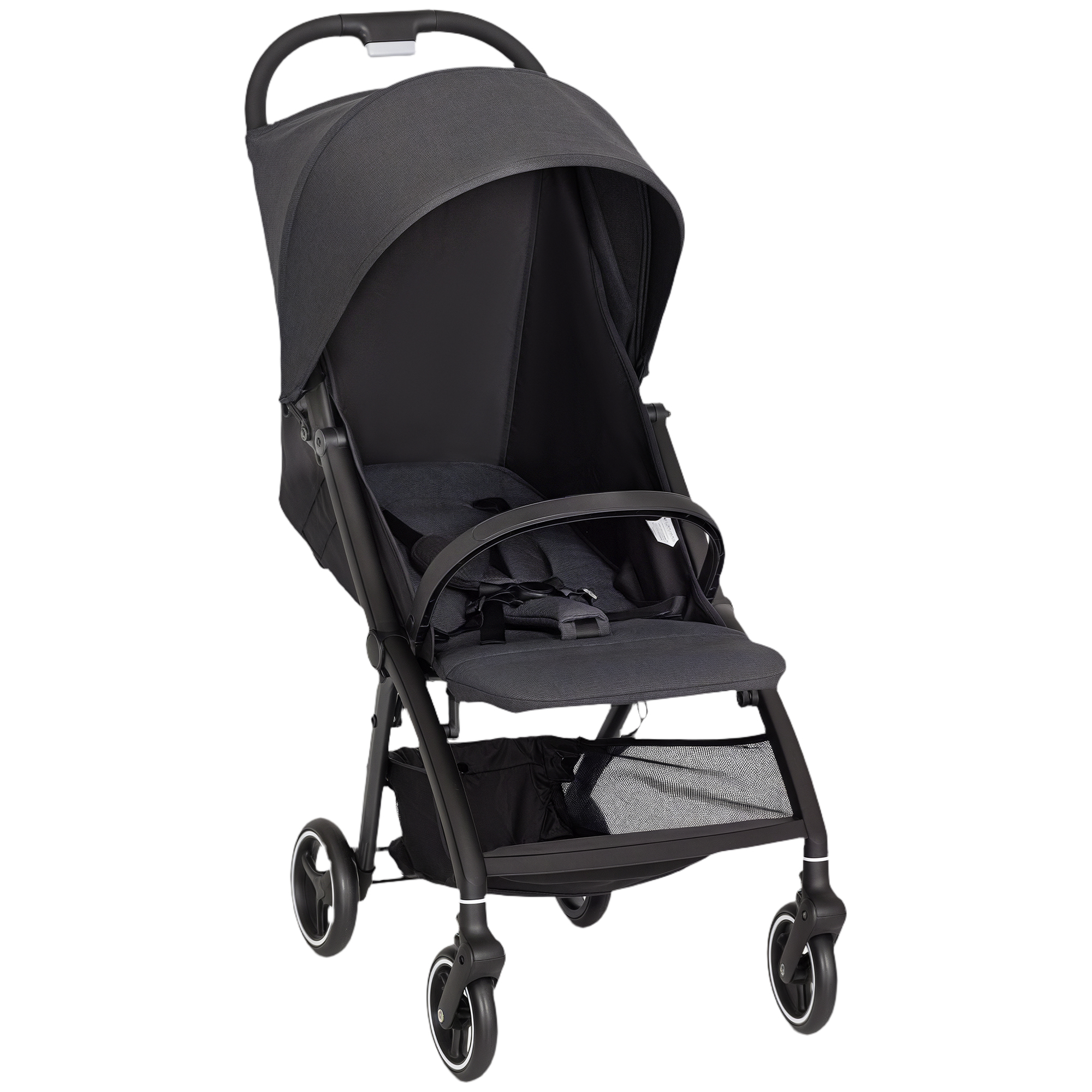 AIYAPLAY Travel Stroller, Lightweight Pushchair, Compact Buggy with Canopy, Basket and Multi-Position Recline, Dark Grey