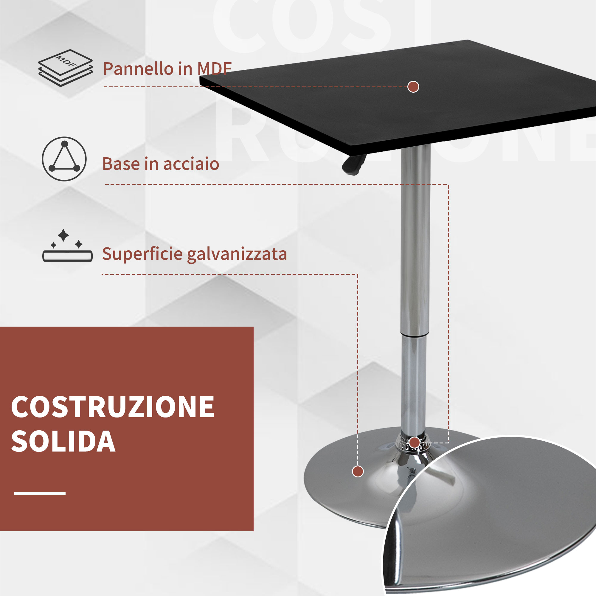 HOMCOM Tavolo piccolo, 60 cm, quadrato, piano in MDF, base in acciaio, Legno naturale e Nero | Italy HOMCOM Tavolo piccolo, 60 cm, quadrato, piano in MDF, base in acciaio, Legno naturale e Nero | Italy
