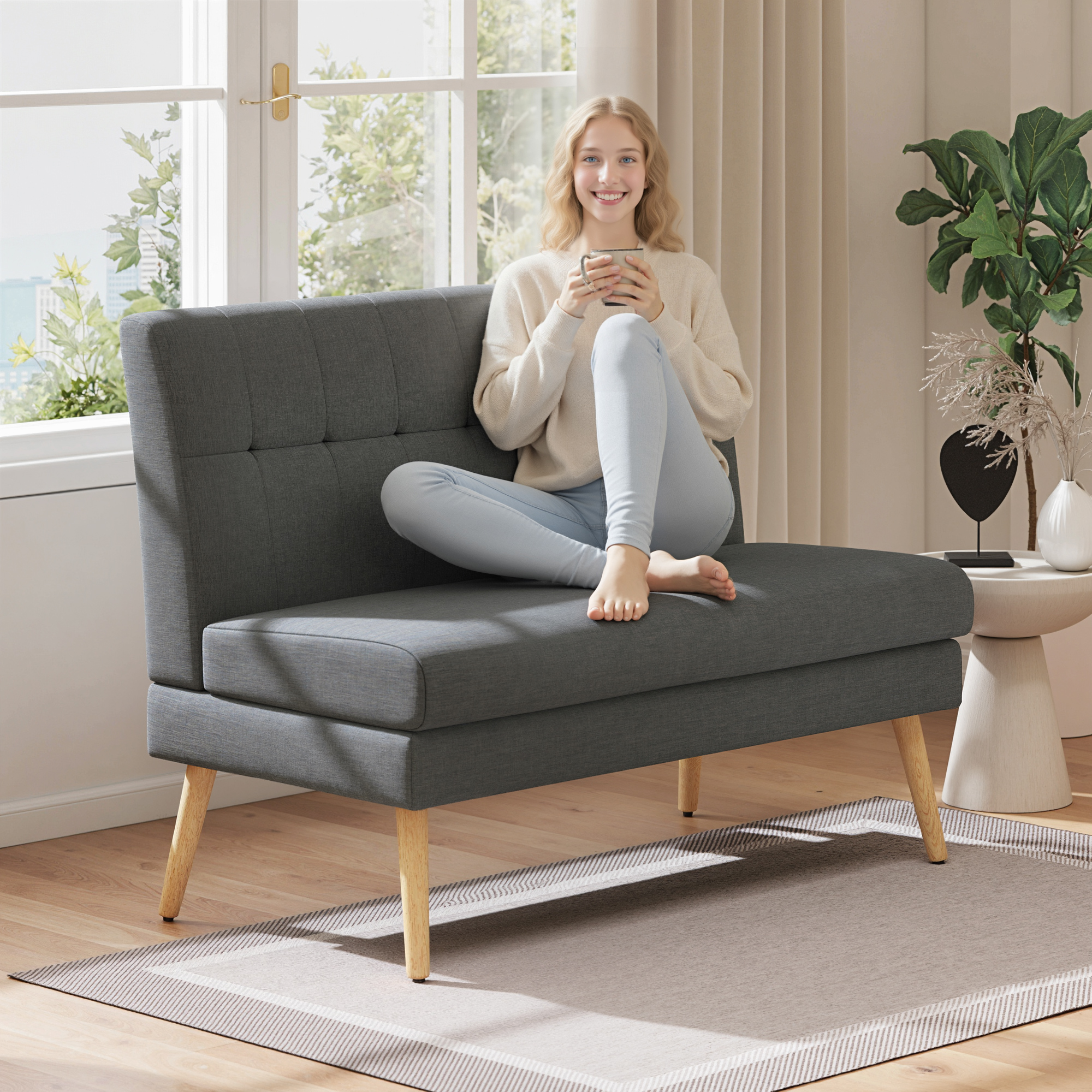 HOMCOM Sofa 2 Sitzer Couch mit Leinenoptik, Getuftete Rückenlehne Kleine Po günstig online kaufen