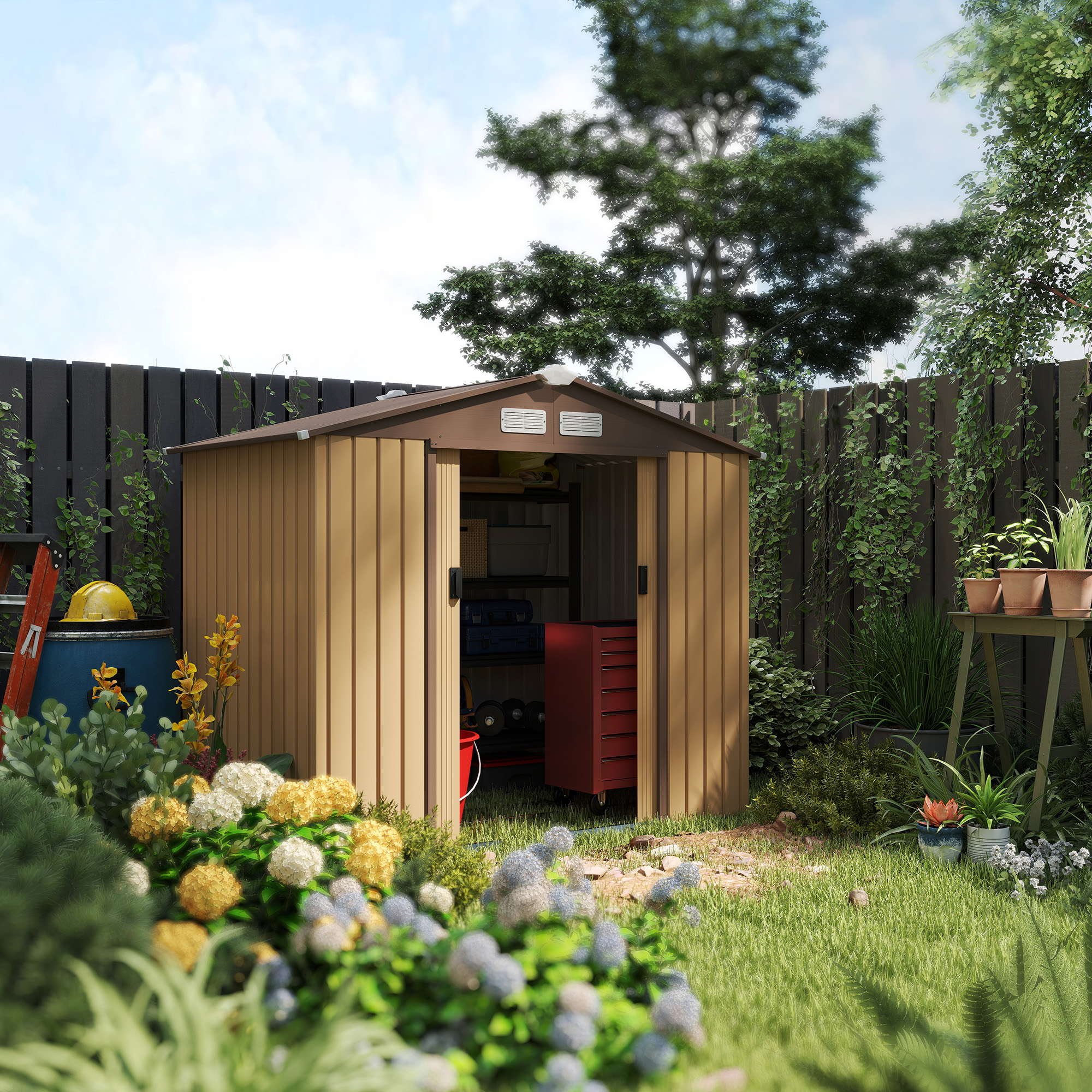 Outsunny Gerätehaus Geräteschuppen Gartenhaus Garten Schuppen mit Bodenrahm günstig online kaufen