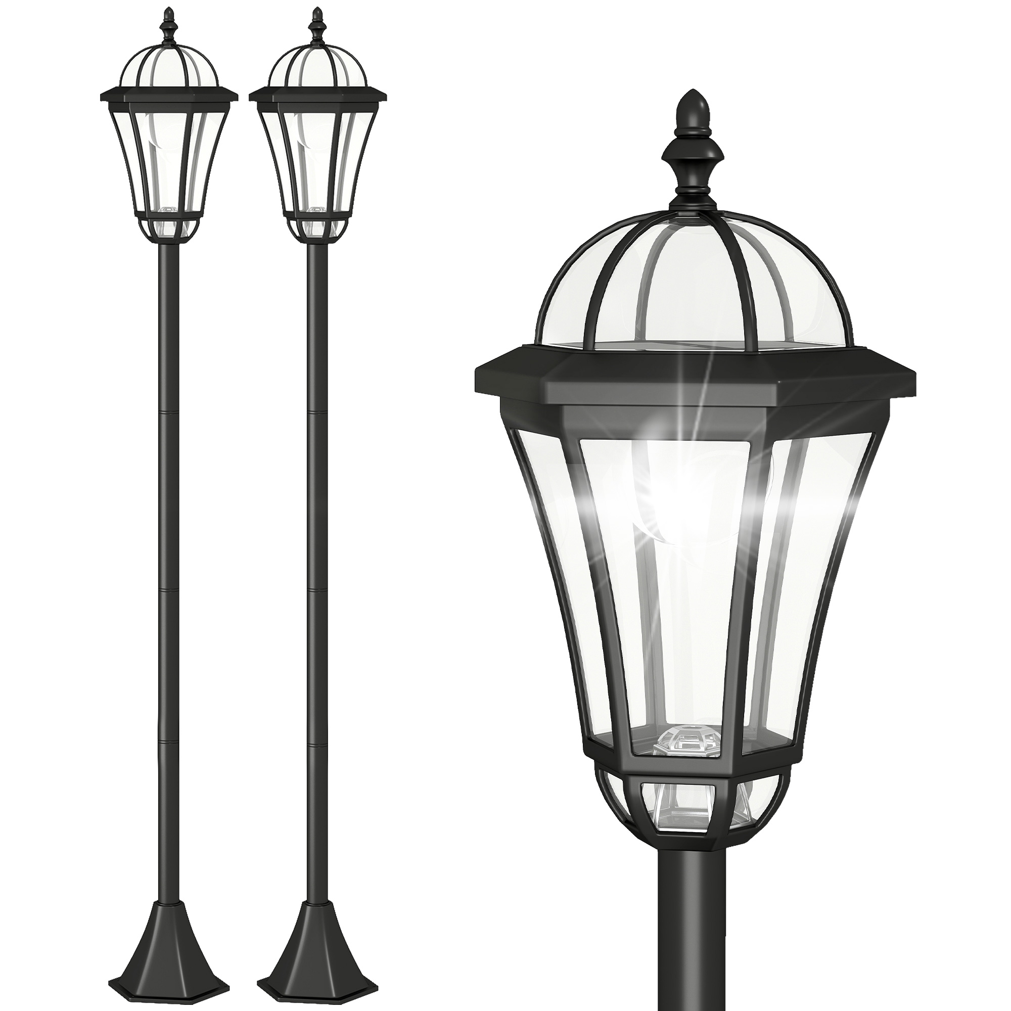Outsunny Set 2 Lampi Solare de Gradina, Lumini de Exterior Solare cu 2 LED, Aprindere Automata si Durata 6 Ore, Negru | Aosom Romania