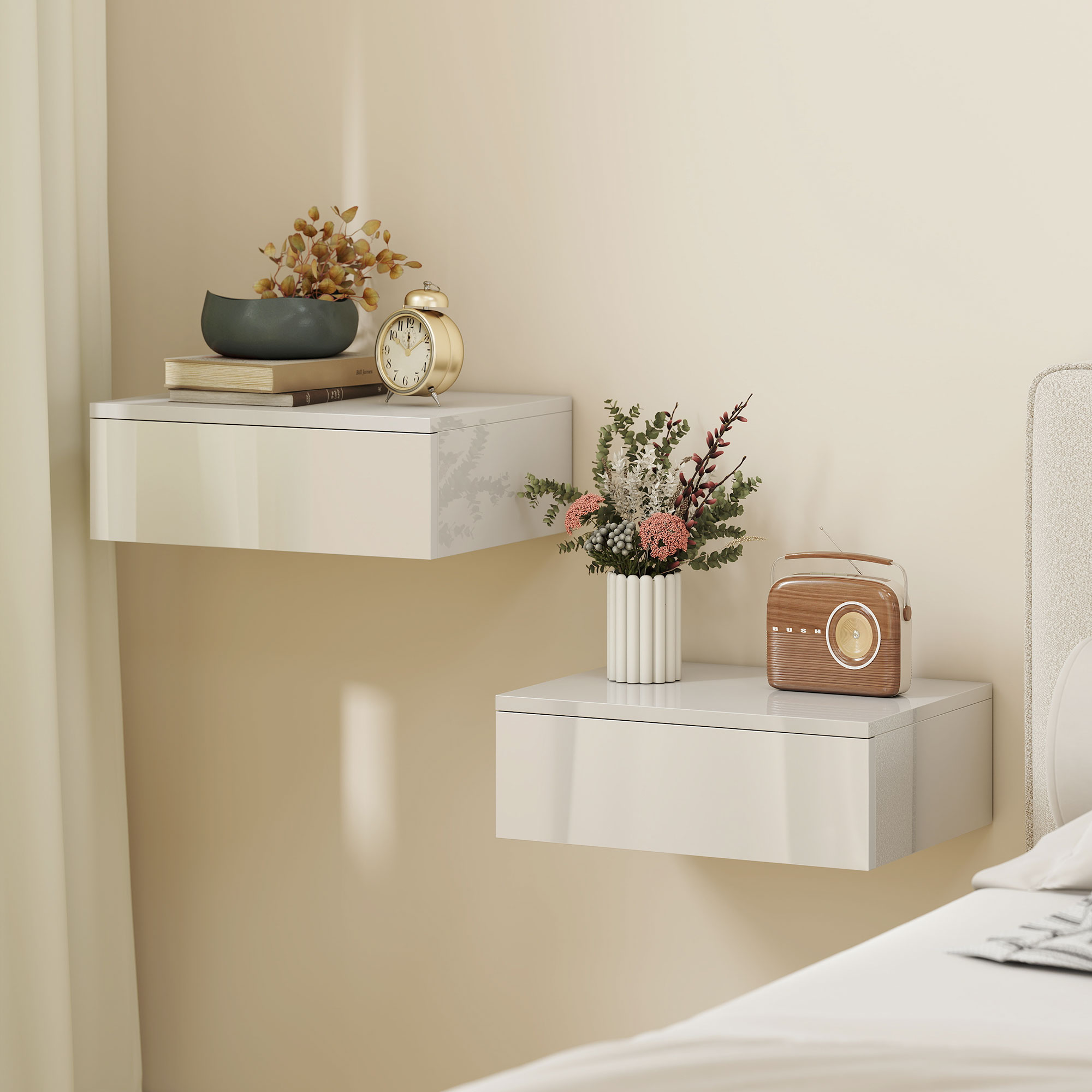 HOMCOM Nachttisch hängend 2er Set, schwebender Nachtschrank mit Schublade, günstig online kaufen
