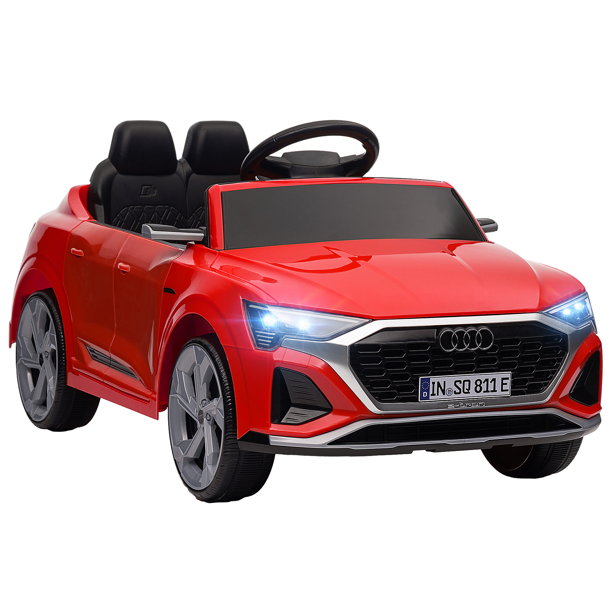 AIYAPLAY Elektryczny samochód dziecięcy, 12 V Audi Q8, 3-5 km/h, zdalne sterowanie, reflektory, muzyka, czerwony