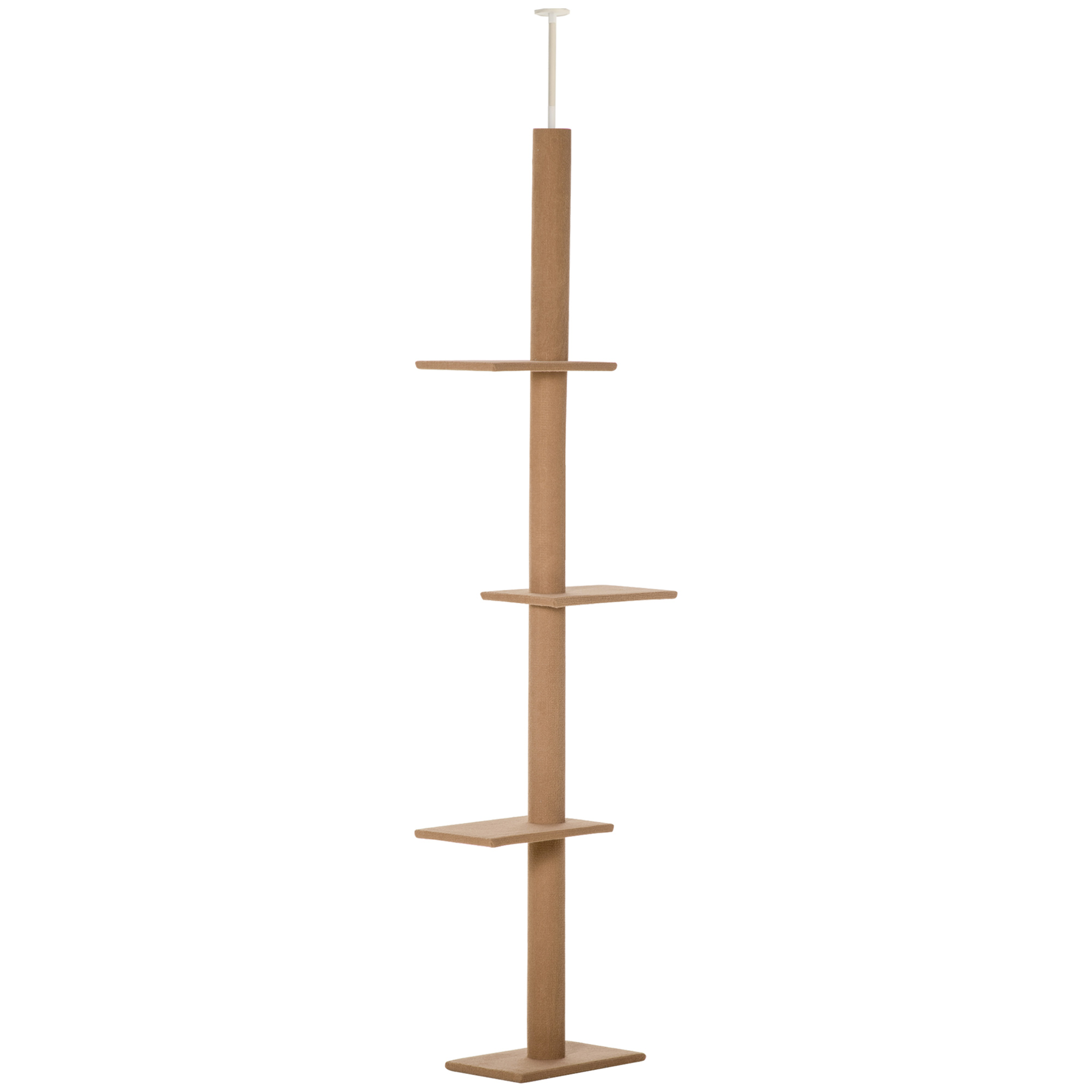 PawHut Torre Rascadora Ajustable de Suelo a Techo para Gatos en Marrón Claro y Beige 43x27x228-260 cm | Aosom España