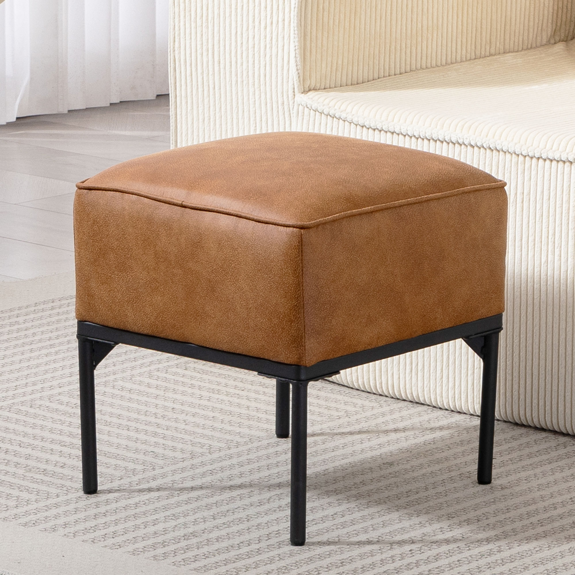 Tabouret Avec Pieds En Bois Siège Pouf Repose-Pied Tabouret De Canapé