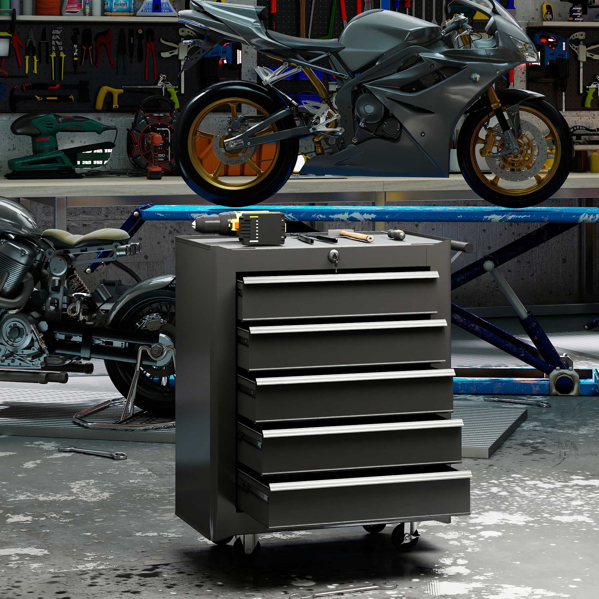 HOMCOM Werkstattwagen leer Werkzeugwagen abschließbar mit 5 Schubladen, 2 S günstig online kaufen