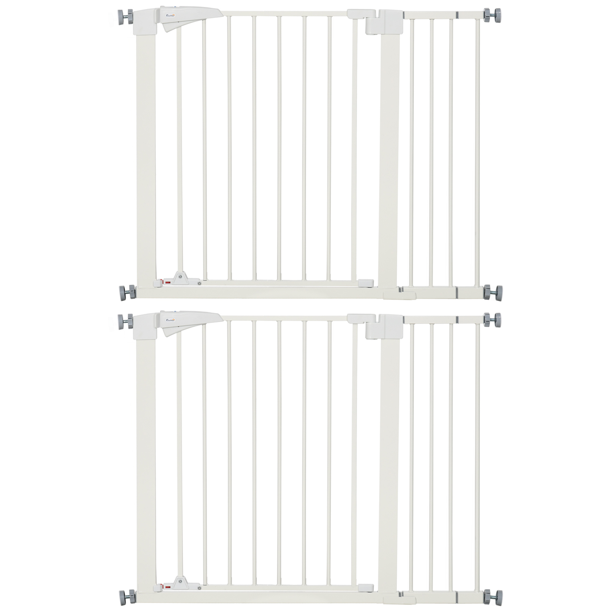 PawHut Lot de 2 barrières de sécurité pour chien animaux sans perçage avec fermeture automatique largeur 76-103 cm blanc