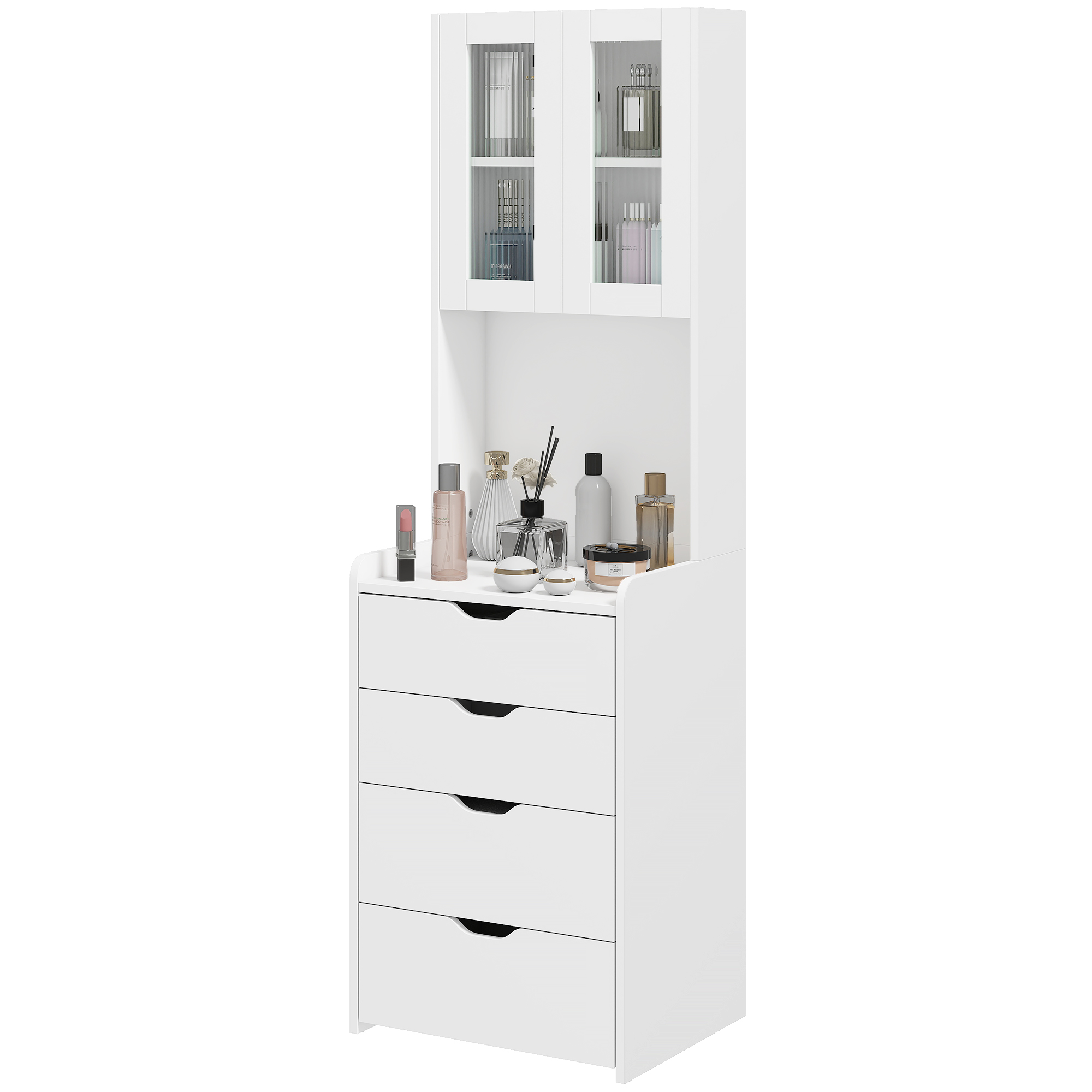 HOMCOM Coiffeuse de maquillage avec éclairage LED 3 couleurs Miroir rabattable et tabouret rembourré 3 tiroirs et étagères Blanc