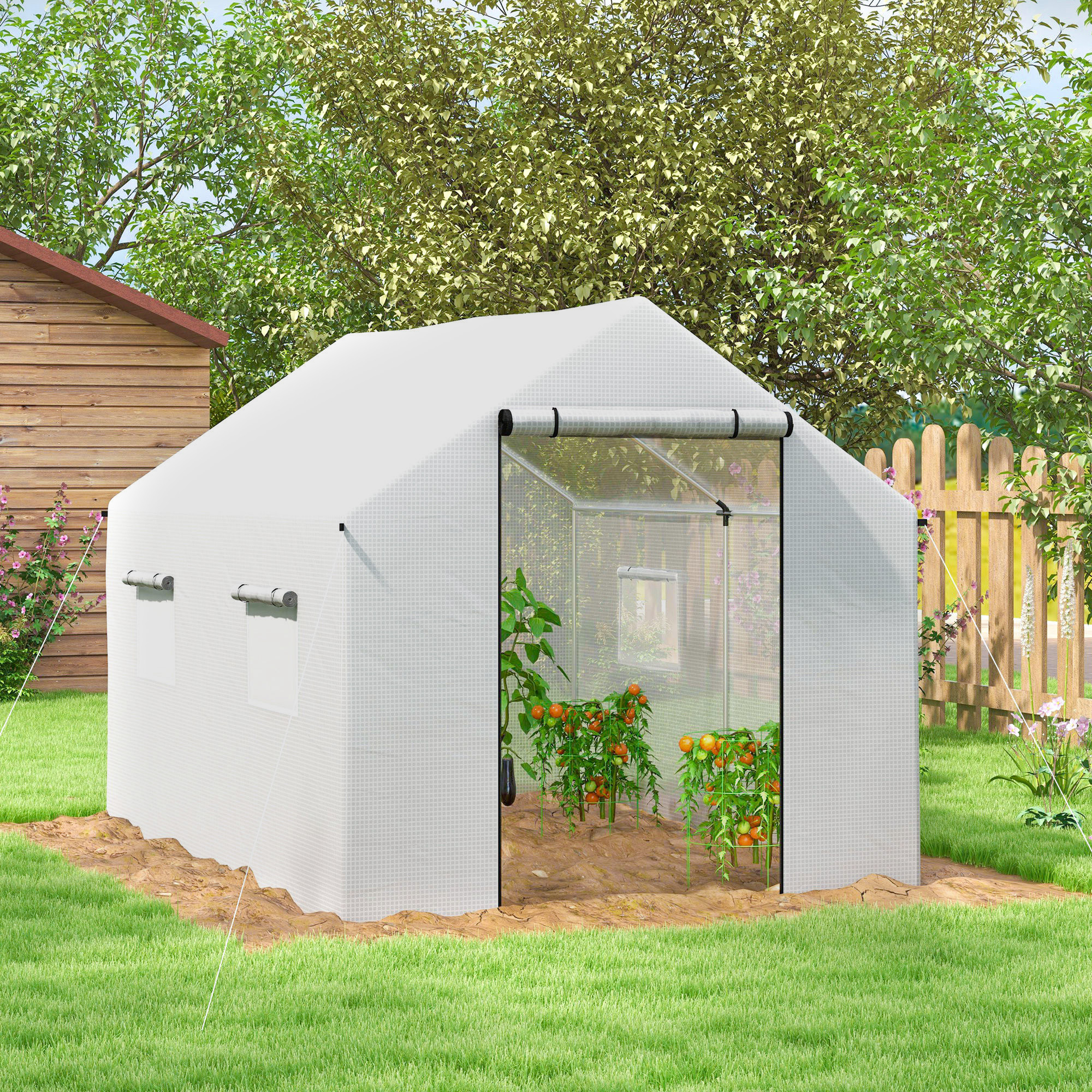 Outsunny Foliengewächshaus 3,58 x 2,1 x 2,1 m Tunnel Gewächshaus mit Rolltür Treibhaus