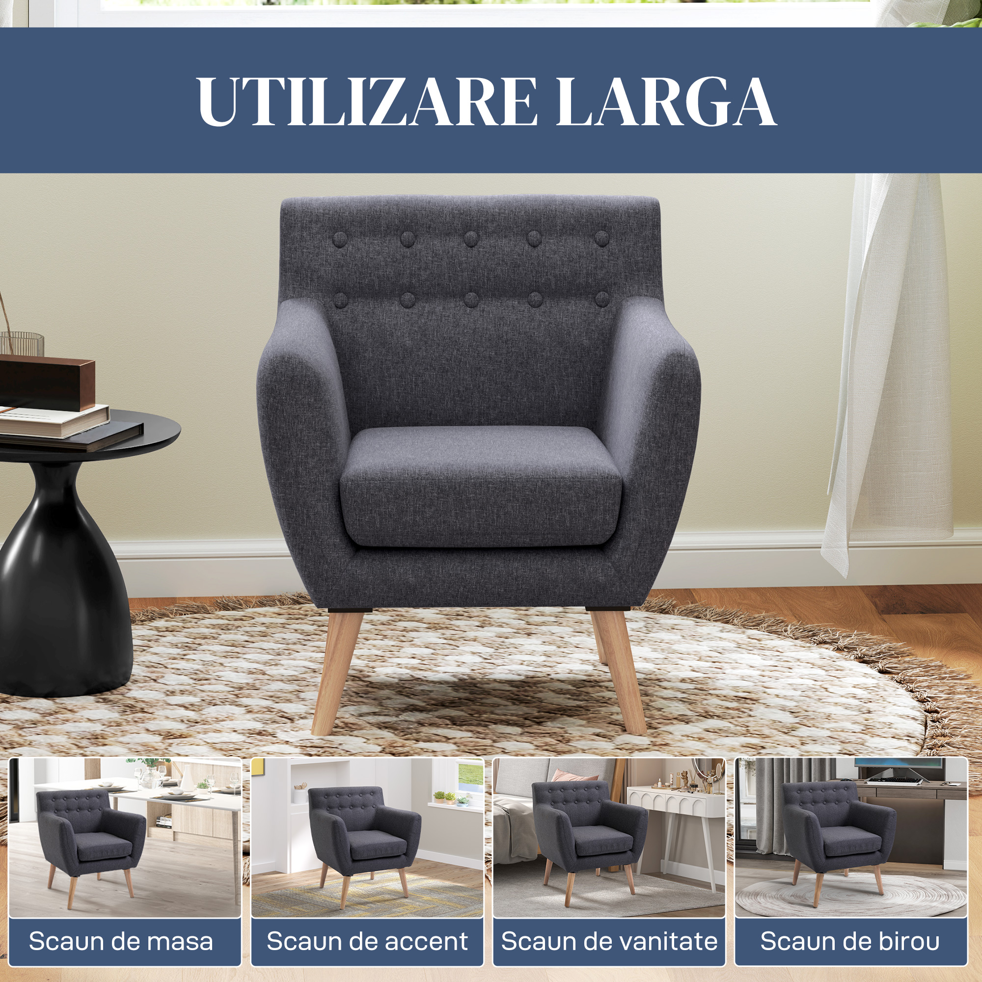  Fotoliu Nordic - Gri inchis, Design Elegant & Confortabil [4]