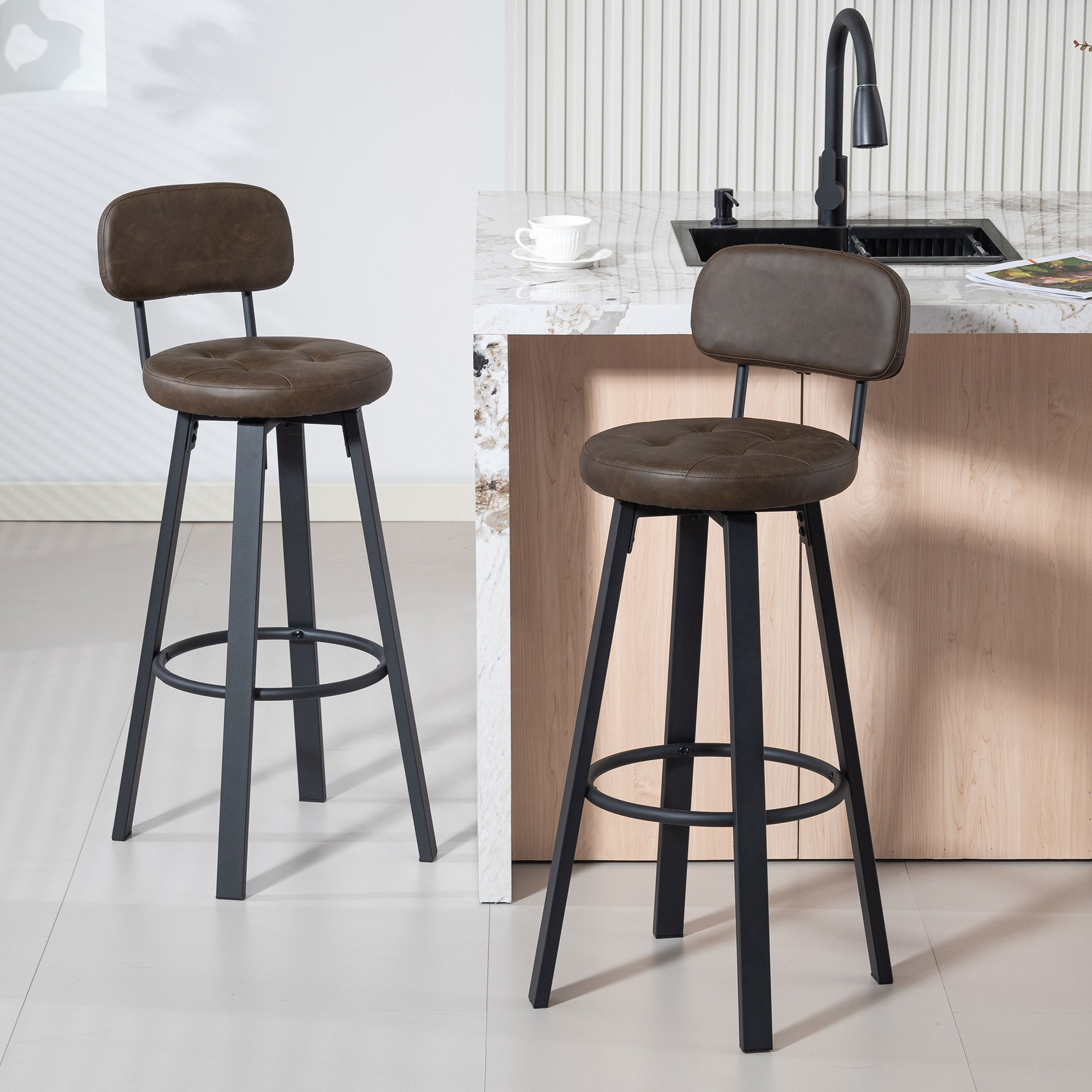 HOMCOM Set 2 Barhocker, Hohe Küchenhocker 360° Drehbar, Mit PU-Bezug, Mit R günstig online kaufen