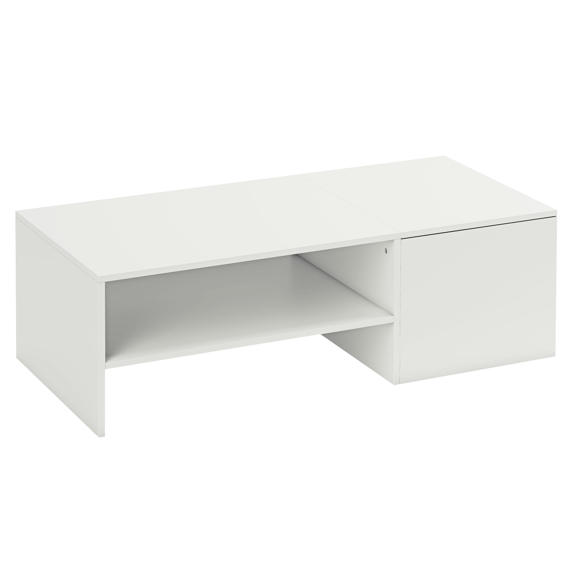 HOMCOM Mesa de Centro con Tablero Deslizante Moderna con Compartimento Oculto Estante Abierto 110x52x36 cm Blanco   Aosom España