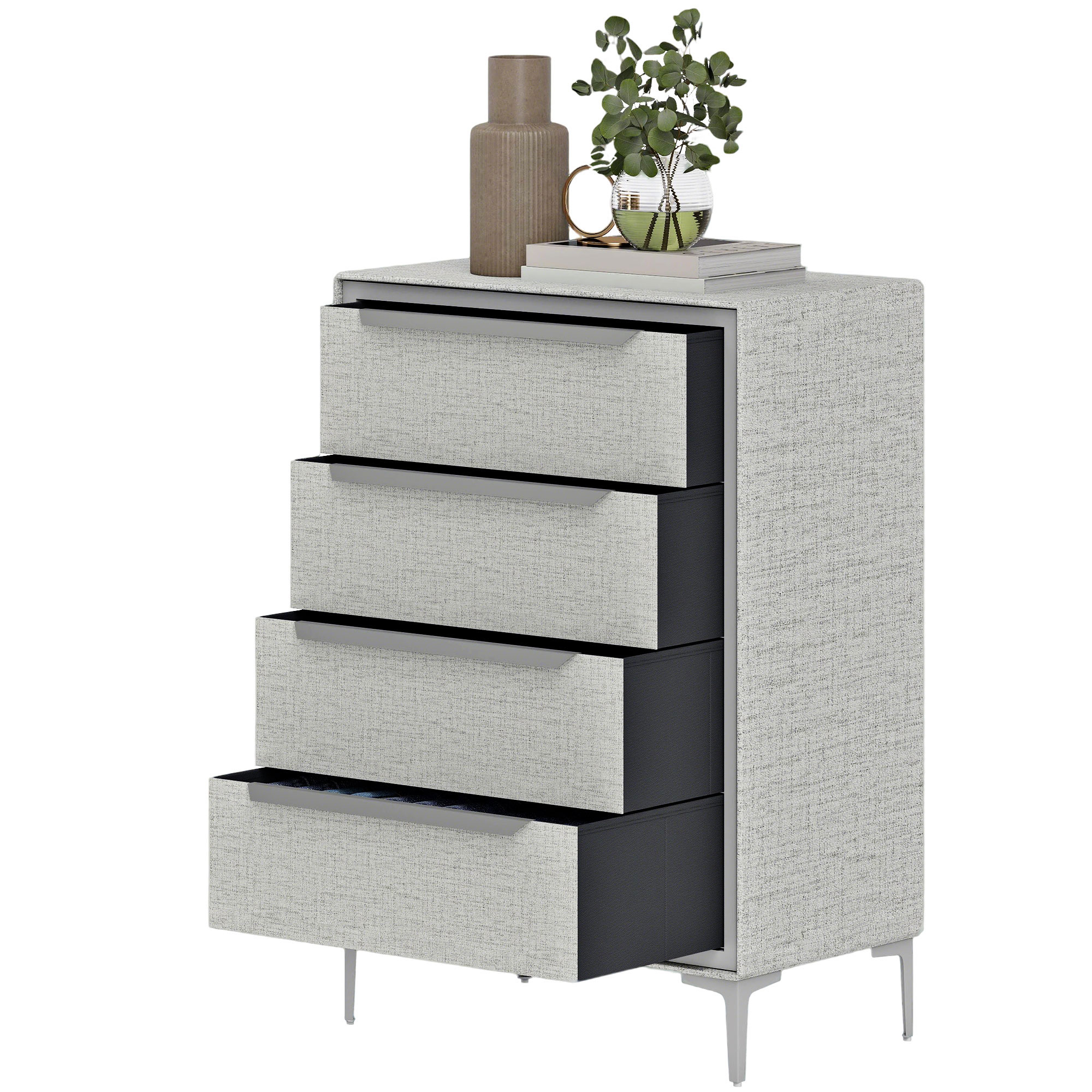 HOMCOM Commode 4 Tiroirs en Acier avec Revêtement en Tissu Effet Lin, 60x36x88 cm, Gris