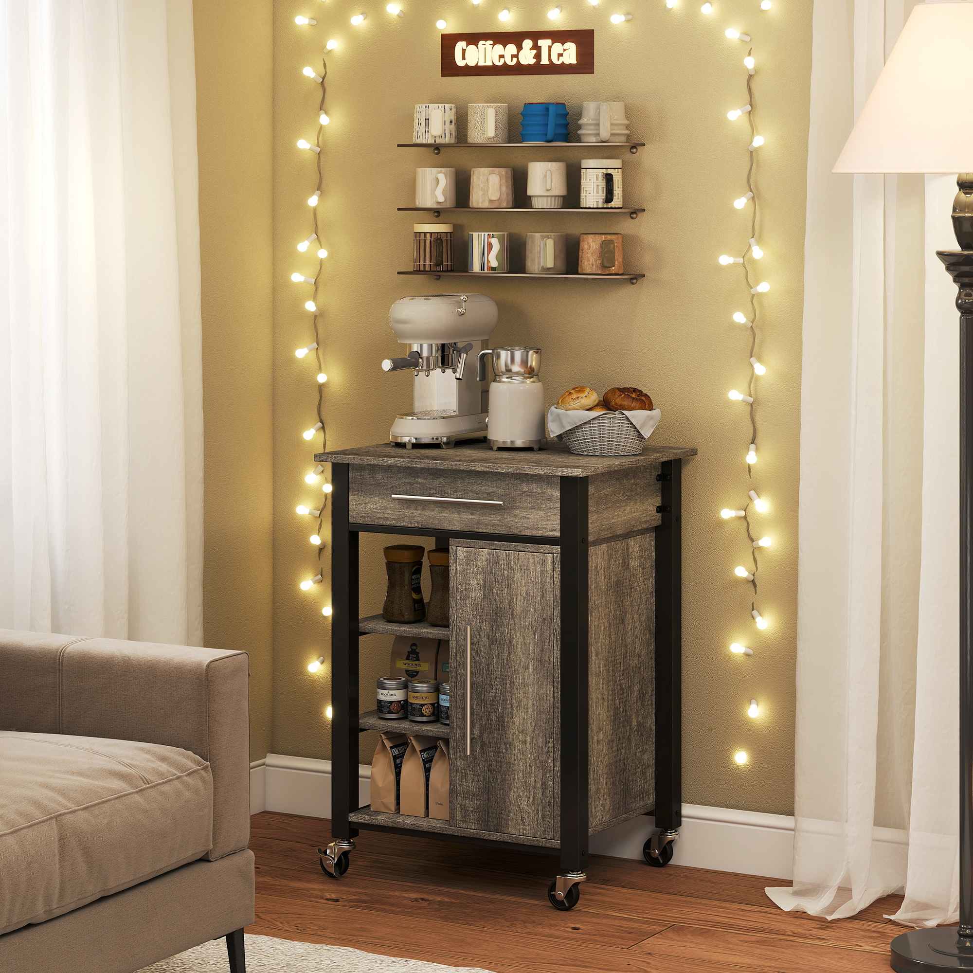  Carucior Bucatarie - Cu Sertar, Dulap si 4 Roti [6]