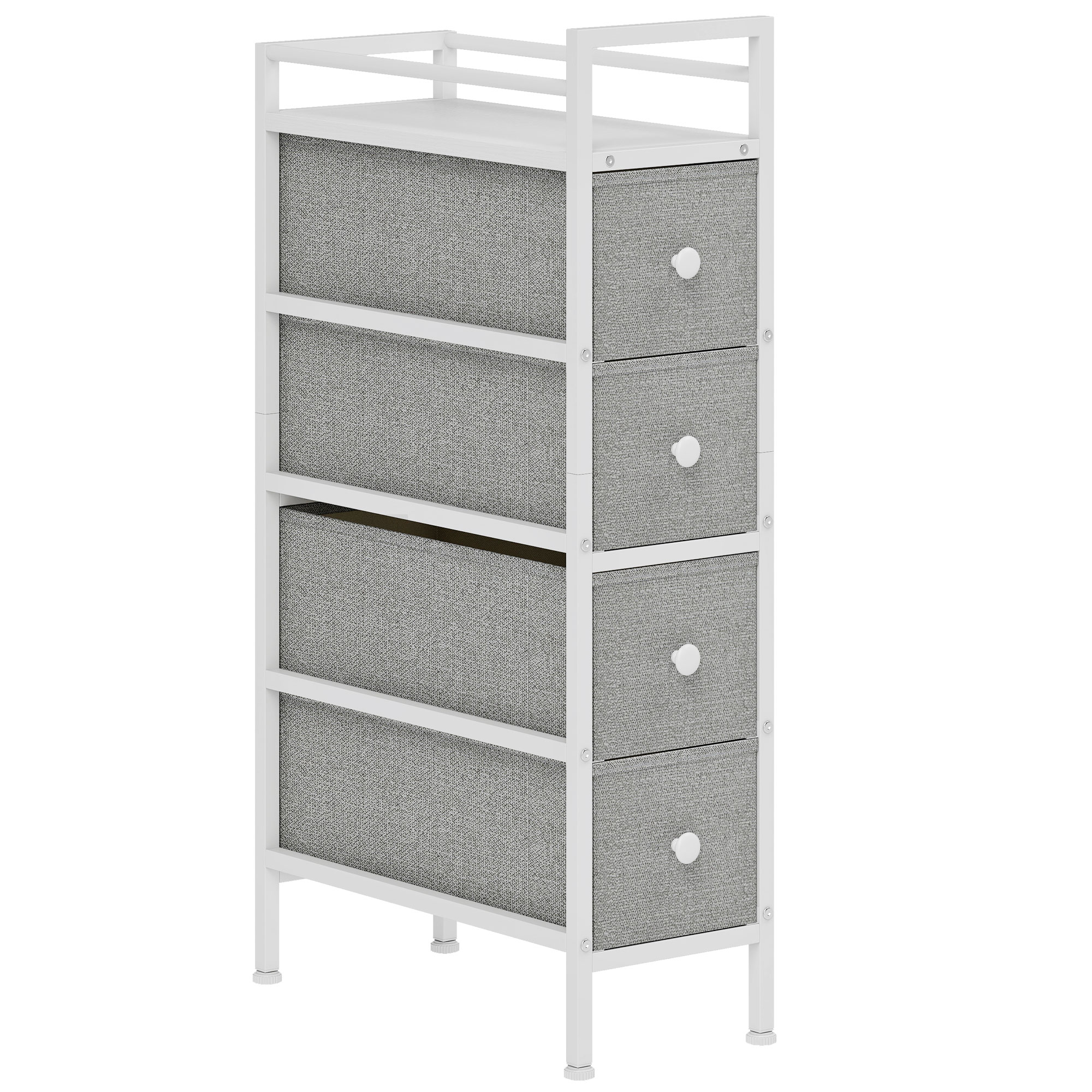 HOMCOM Kommode mit 4 Stoffschubladen, schmale Schlafzimmerkommode mit Stahlrahmen, Schubladenkommode für kleine Räume, Wohnzimmer, Ankleidezimmer, Badezimmer, Hellgrau Aosom