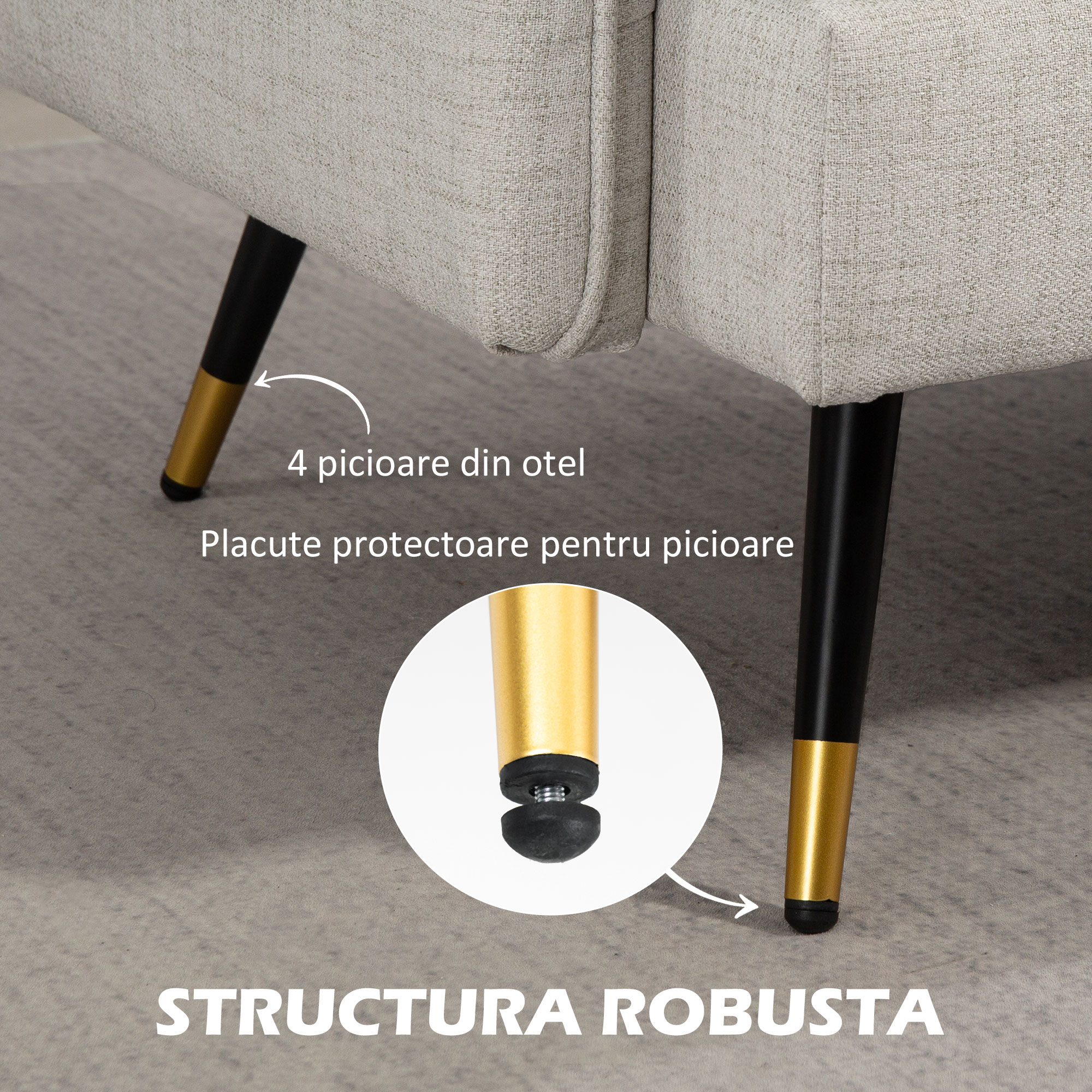  Canapea 2 Locuri din tesatura cu Efect de In cu Perne Captusite Alb Crem [4]