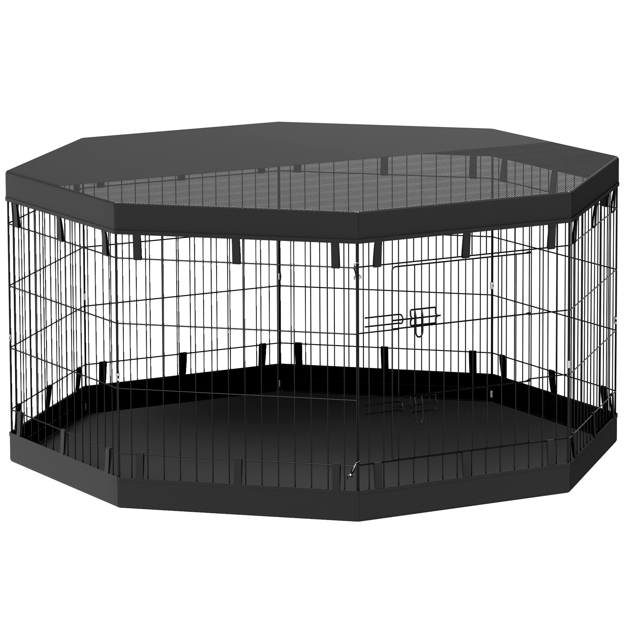 PawHut Welpenauslauf, Welpenlaufstall mit Türen, Fenster, Laufgitter mit Atmungsaktiv Netz, für kleine & mittelgroße Hunde unter 20 kg, Indoor & Outdoor, 159 x 159 x 76 cm, Schwarz Aosom