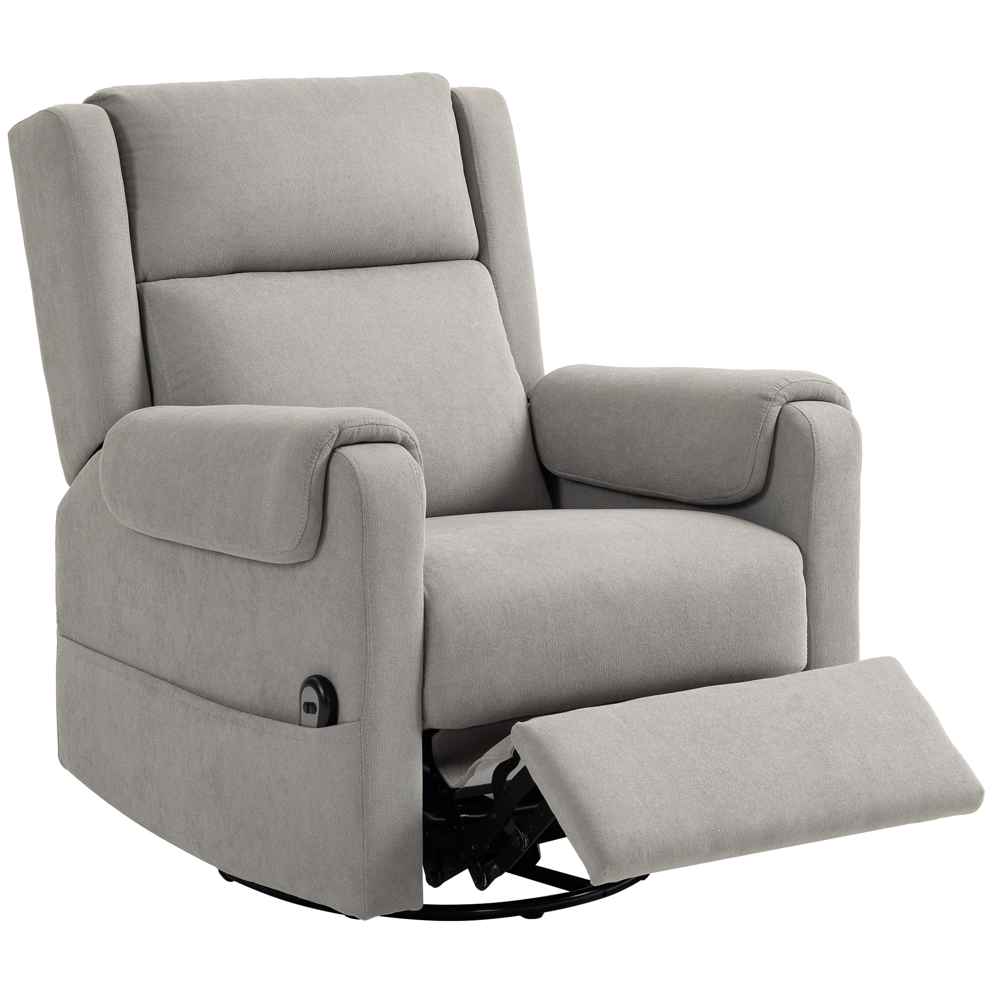 HOMCOM Sillón Relax Reclinable Eléctrico Giratorio y Basculante con Reposapiés Ajustable Mando a Distancia Gris Claro