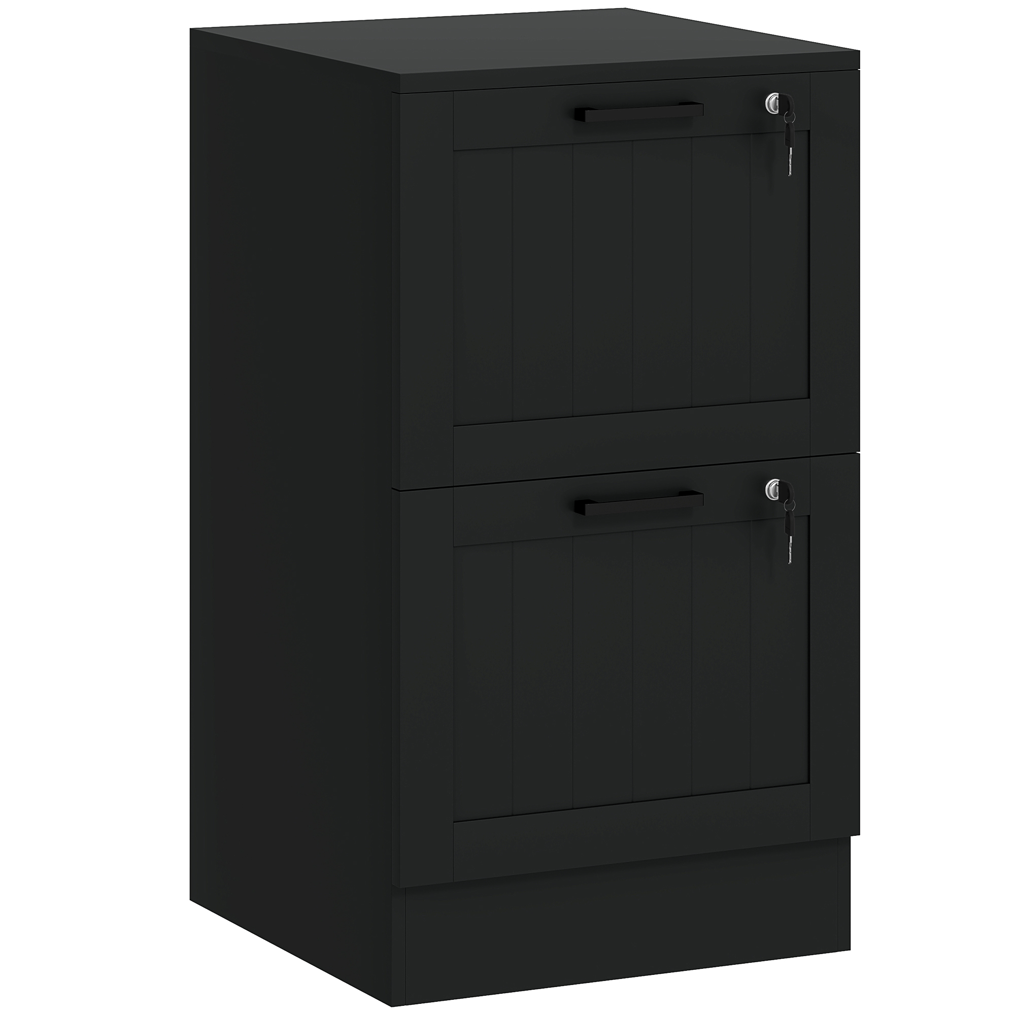 HOMCOM Bloco de Gavetas Móvel de Armazenamento em Madeira 2 Gavetas e Fechadura Trilhos de Suspensão Ajustáveis 40x40x71 cm Preto   Aosom Portugal