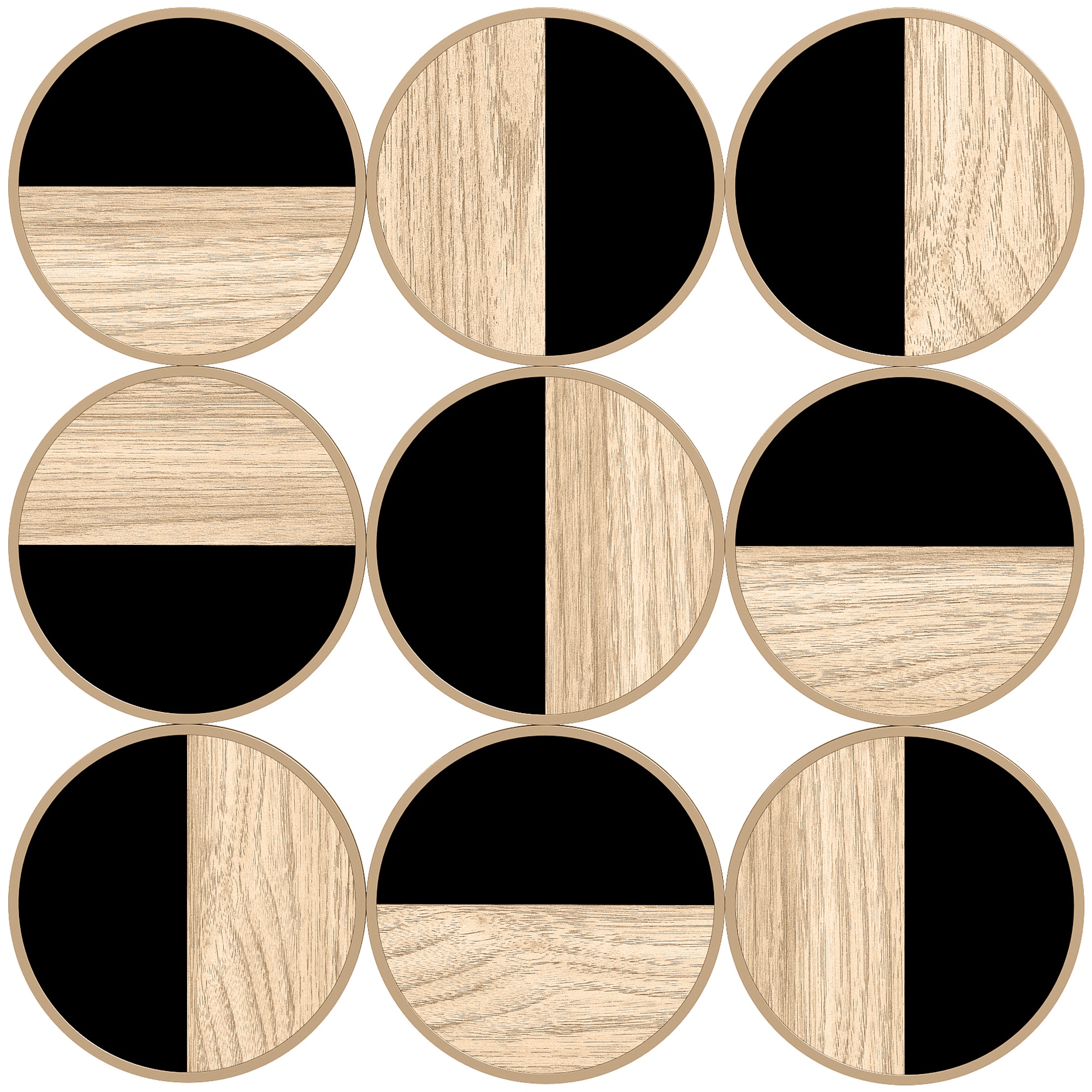 HOMCOM Cuadro Decorativo de Pared Geométrico Adorno Moderno 3D de 60x60 cm con Espejo de Plástico Negro y Madera Natural