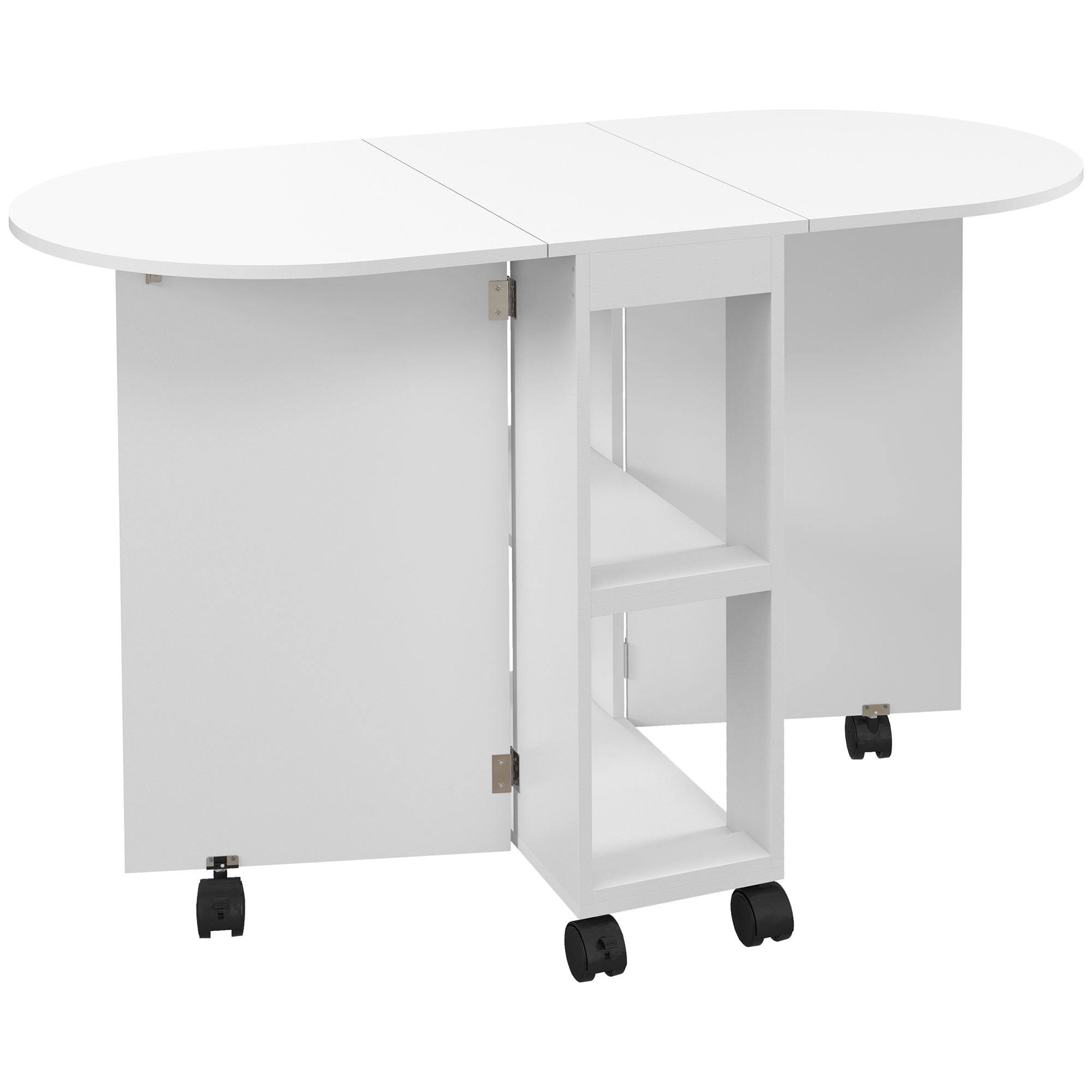 HOMCOM Mesa de Comedor Plegable con Ruedas y Alas Abatibles 120x60x77 cm Blanco 2 Estantes Abiertos para Cocina | Aosom España